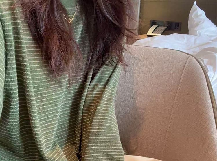 지금 임산부 새로운 녹색 긴팔 스트라이프 동정 후드티 가을 새로운 루즈핏 다용도 느긋한 세트 상세 이미지 30