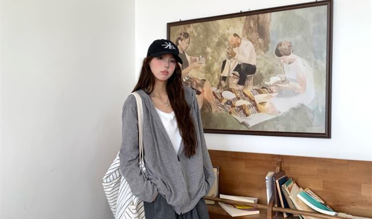 임산부 새로운 2026 한국 스타일 루즈핏 캐주얼 느긋한 바람 가짜 두 조각 후드 재킷 와이드 레그 팬츠 상세 이미지 27