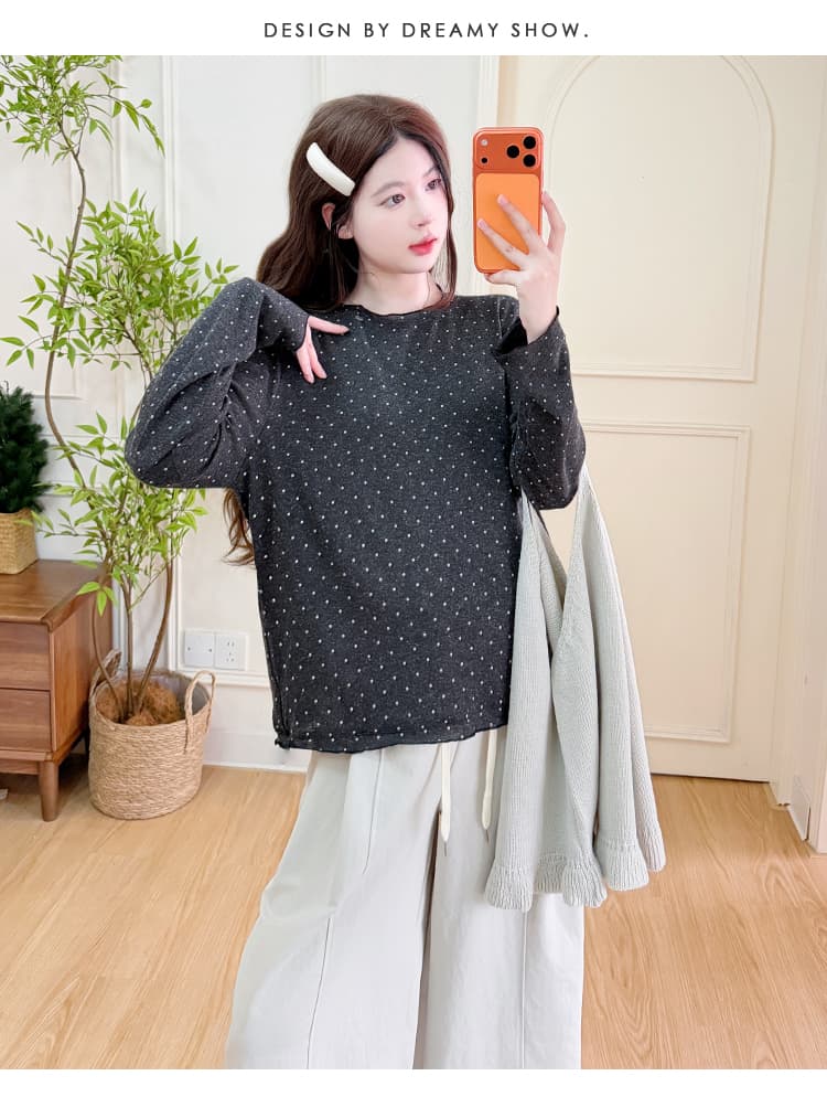 실사 지금 임산부 레트로 2026 새로운 니트 베스트 스택 착용 조끼 도트 무늬 기본 셔츠 캐주얼 와이드 레그 팬츠 상세 이미지 25