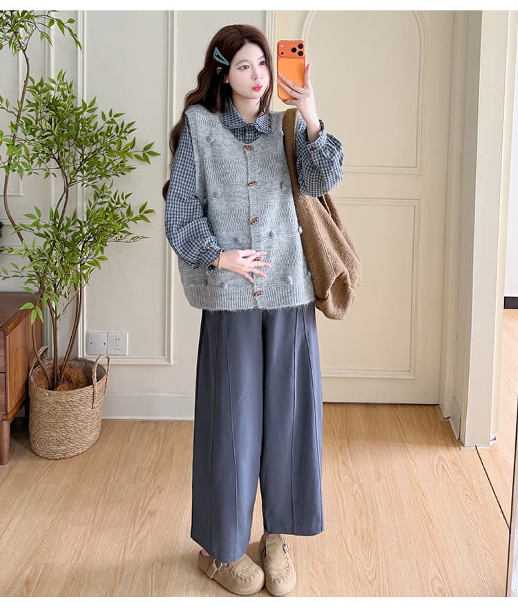 지금 실사 지금 새로운 가을 겨울 한 부서 플리스 니트 베스트 루즈핏 캐주얼 연삭 털 체크무늬 셔츠 캐주얼 바지 상세 이미지 42
