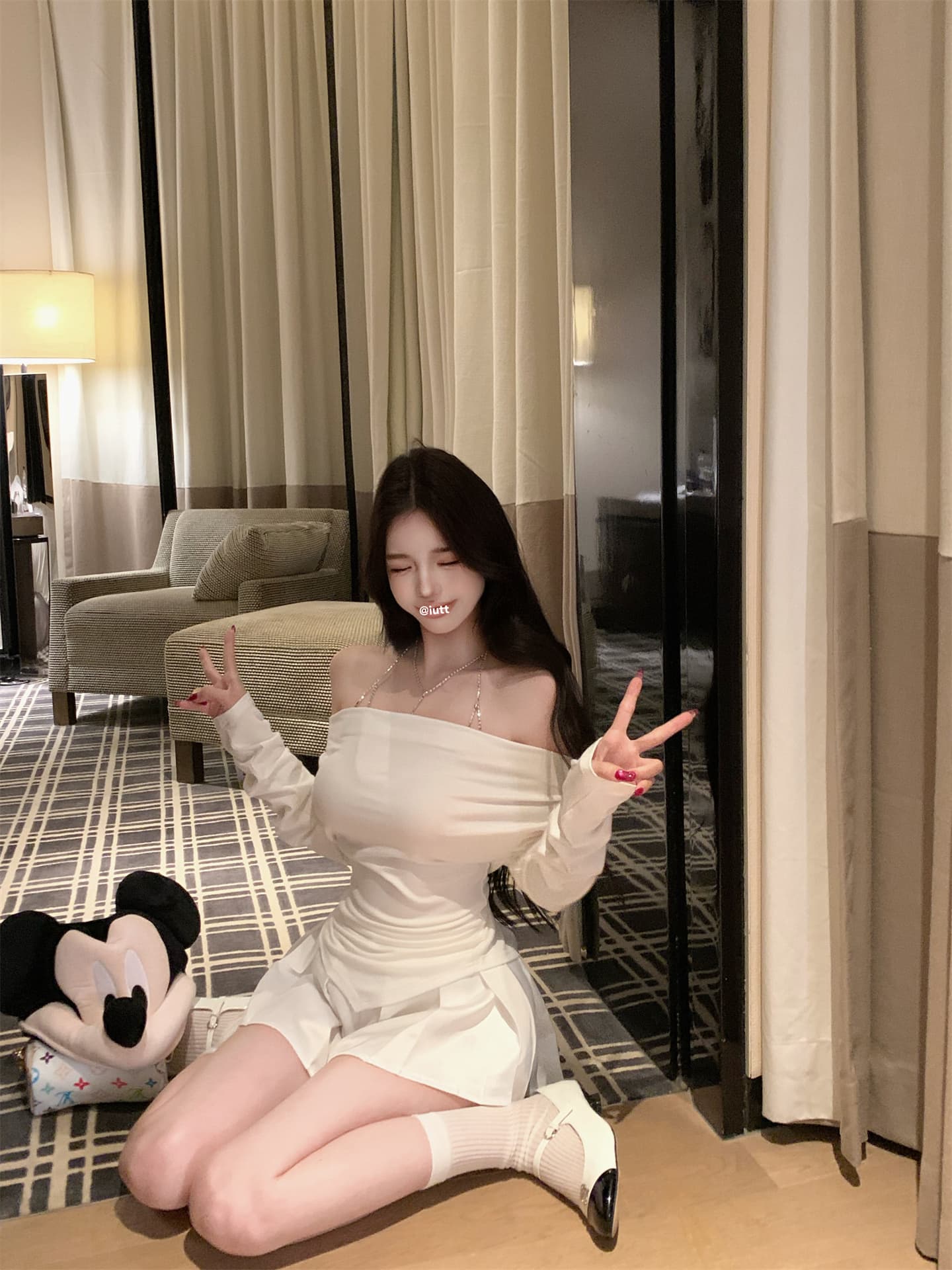 실사 정가 실버 클로 스타일 섹시함 몸 목걸이 오프숄더 긴팔 화이트 레이스 조각 치마바지 상세 이미지 5