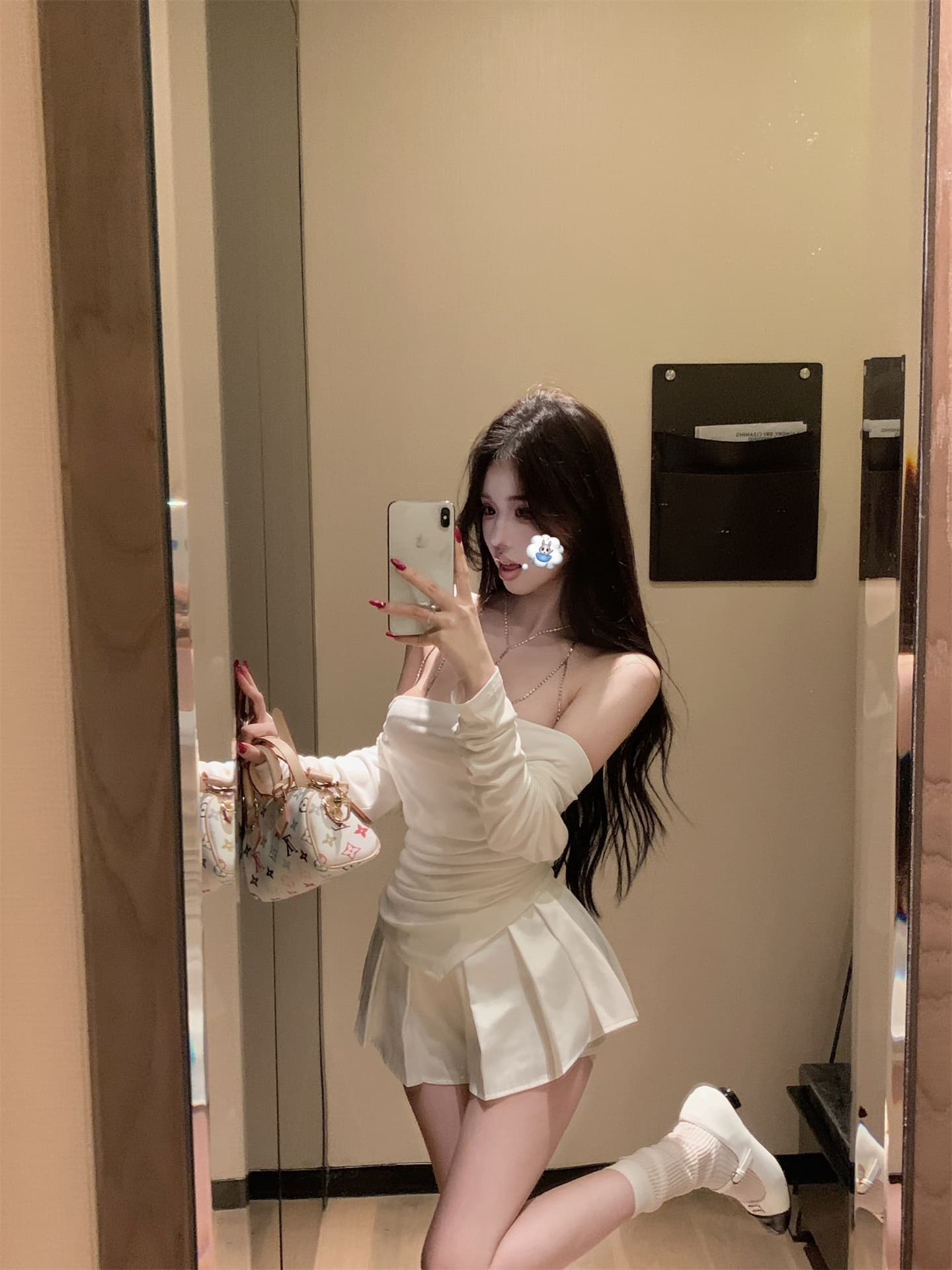 실사 정가 실버 클로 스타일 섹시함 몸 목걸이 오프숄더 긴팔 화이트 레이스 조각 치마바지 상세 이미지 11