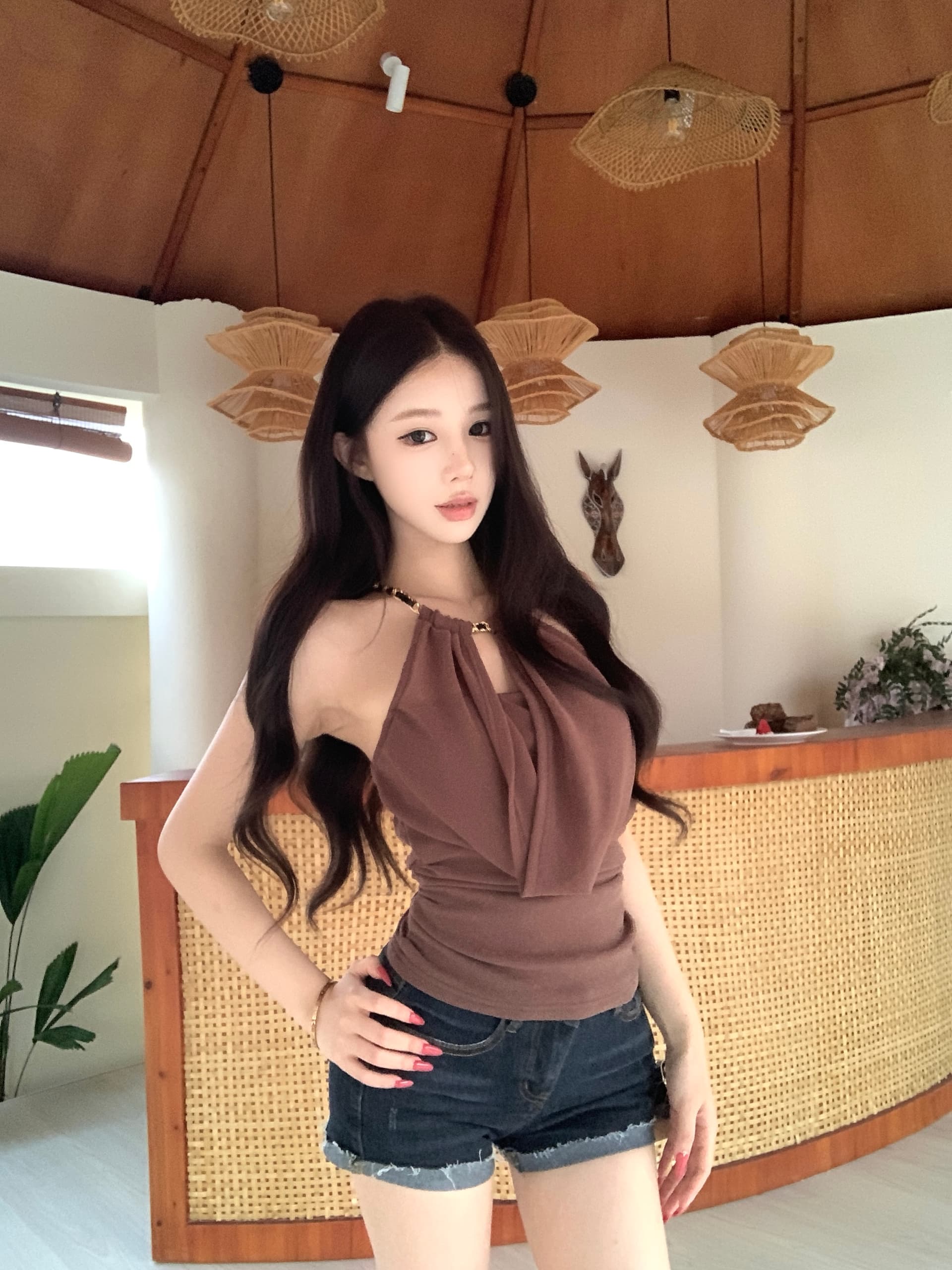 실사 정가 품격 흔들다 칼라 행침 목 슬립 허리 수축 백리스 인사이드 가져 가라. 조끼 맨위 상세 이미지 5