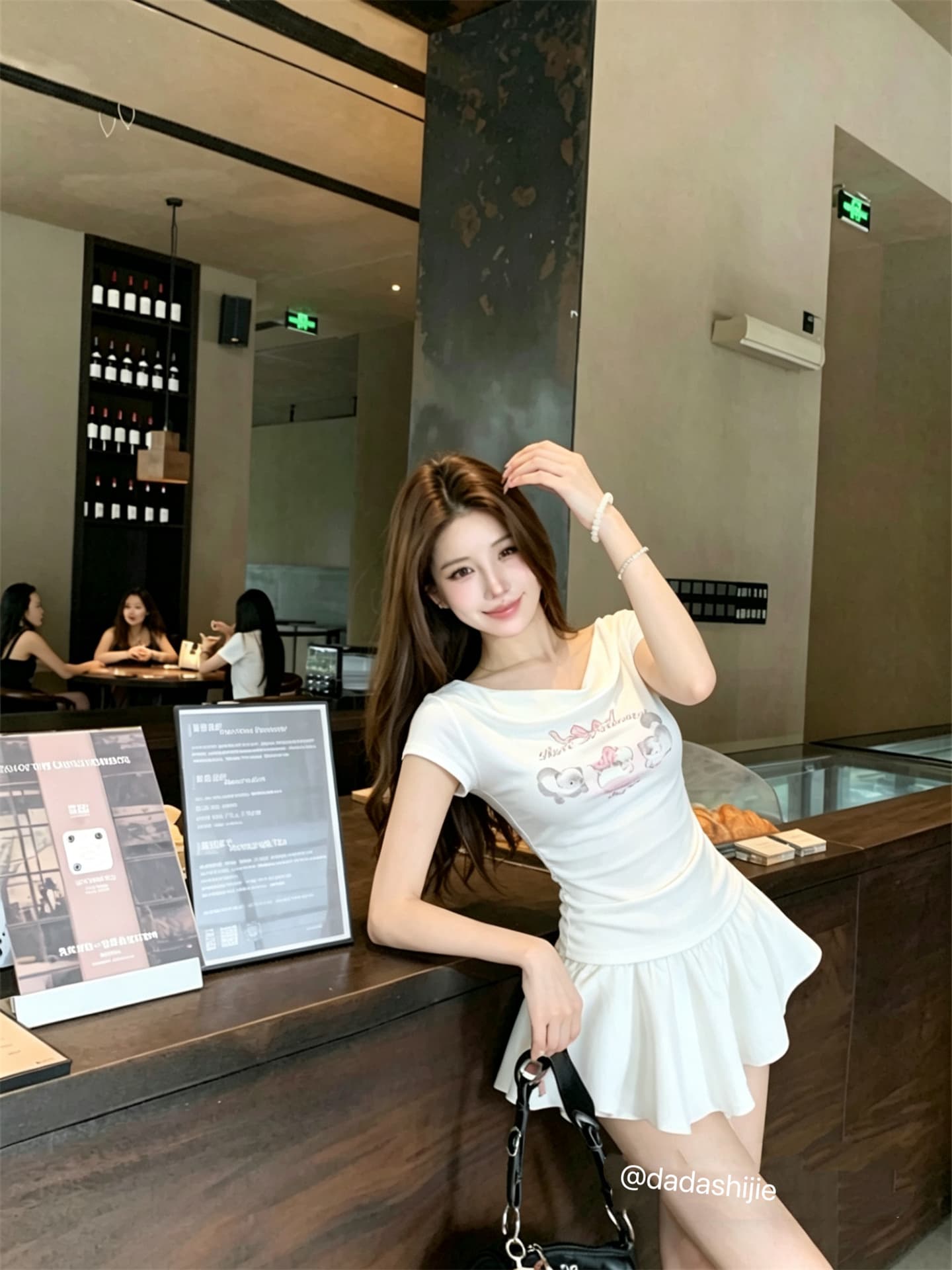 실사 정가 흔들다 칼라 비스듬한 어깨 오프숄더 고양이 프린트 티셔츠 맨위 상세 이미지 13
