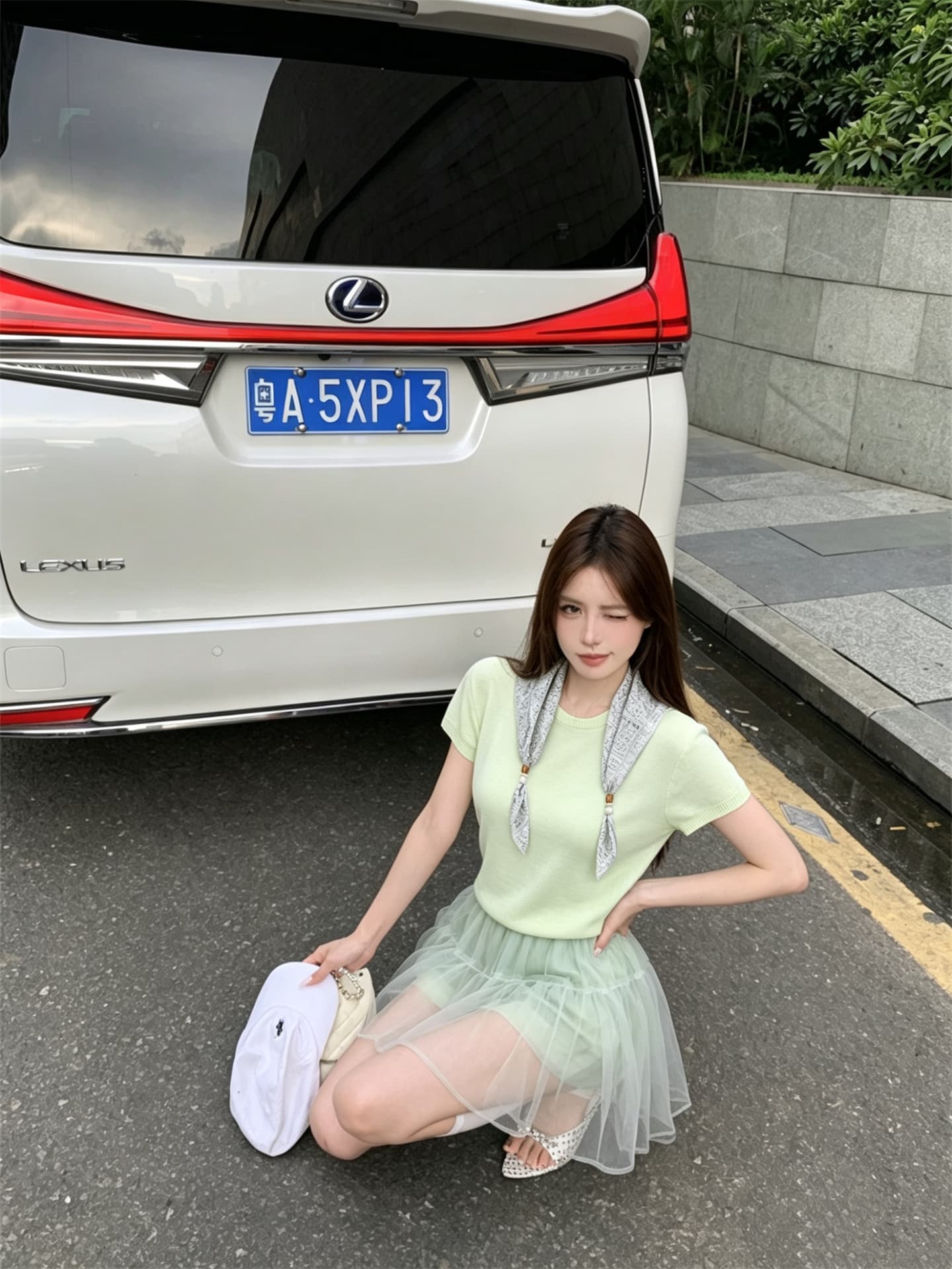 실사 정가 단색 연령 감소 부드러운 니트 맨위 망사 한 마디 다용도 반신 치마 세트 스카프 상세 이미지 7
