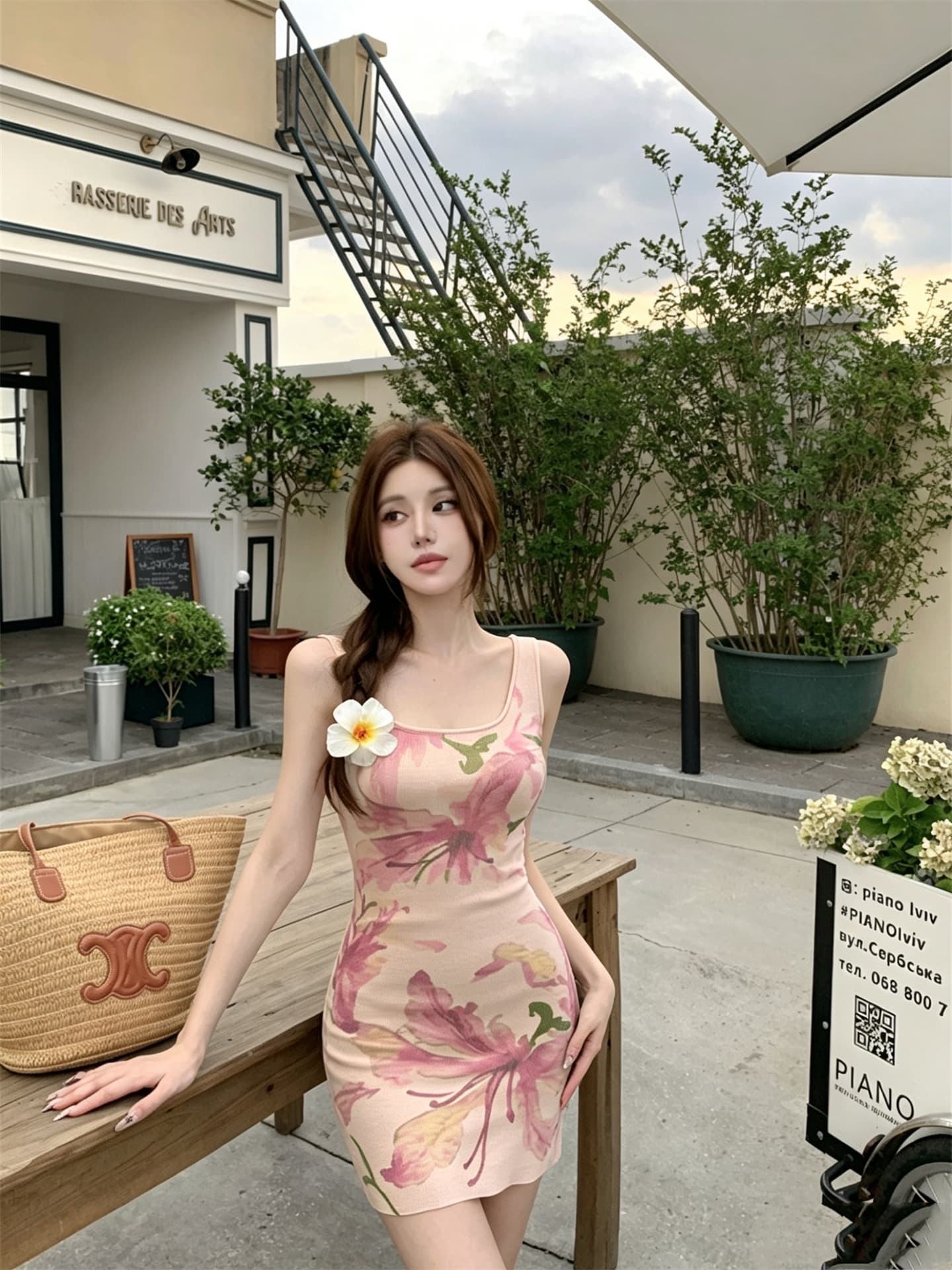 실사 정가 빛 요리 한 바람 휴가 프린트 몸매 가꾸기 슬림해 보이는 조끼 원피스 이미지 3