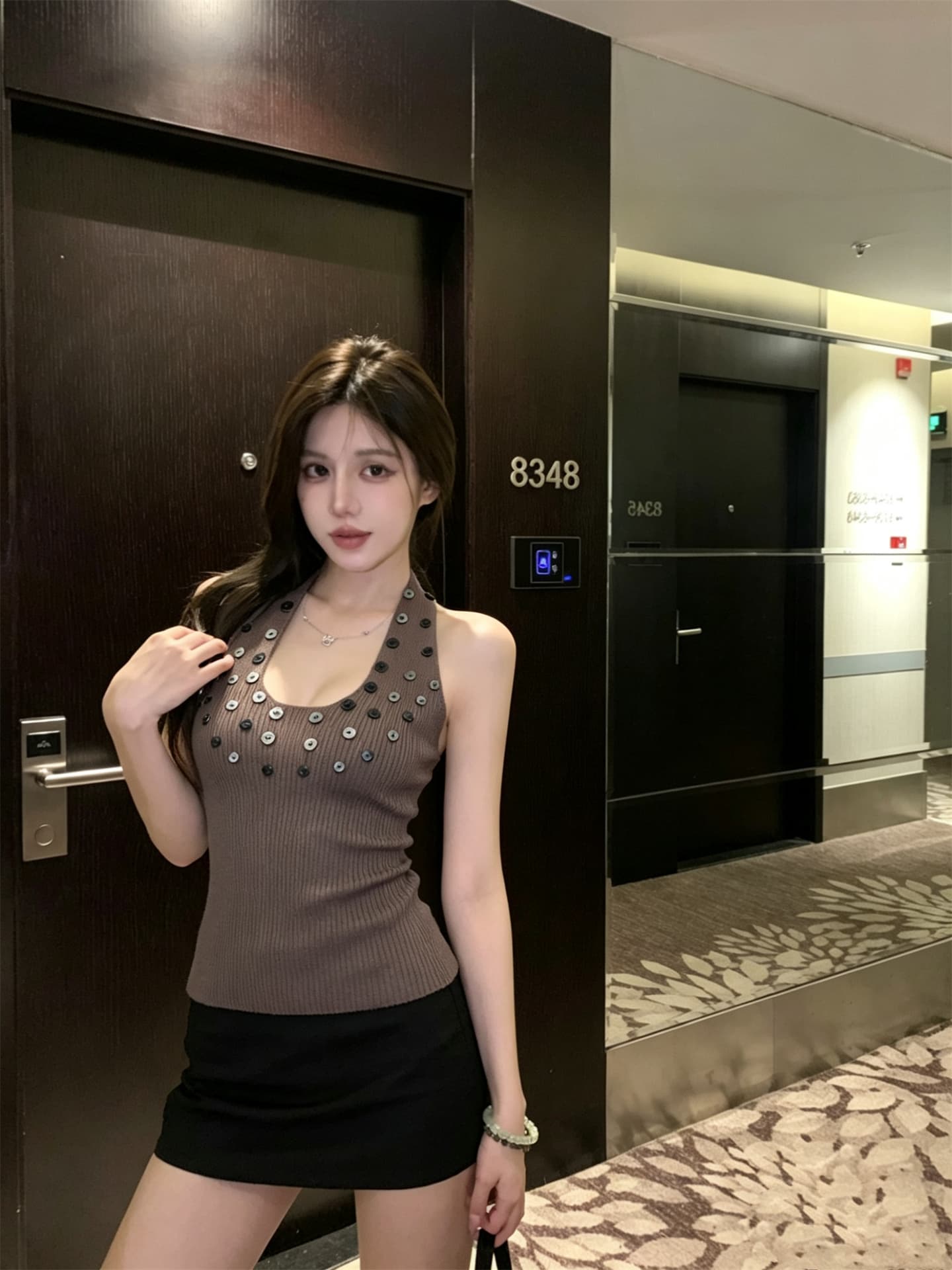 실사 정가 심장 기계 디자인 센스 단추 백리스 u 칼라 행침 목 조끼