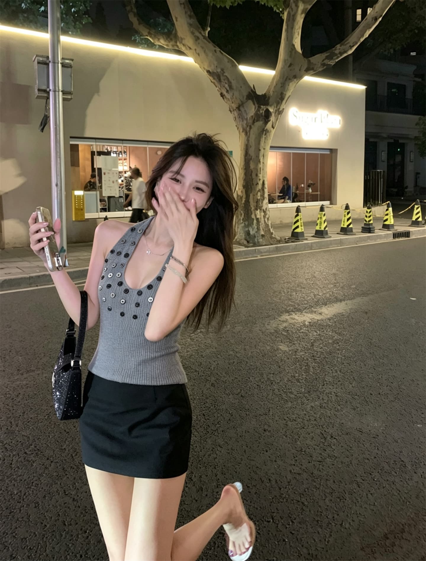 실사 정가 심장 기계 디자인 센스 단추 백리스 u 칼라 행침 목 조끼 상세 이미지 3