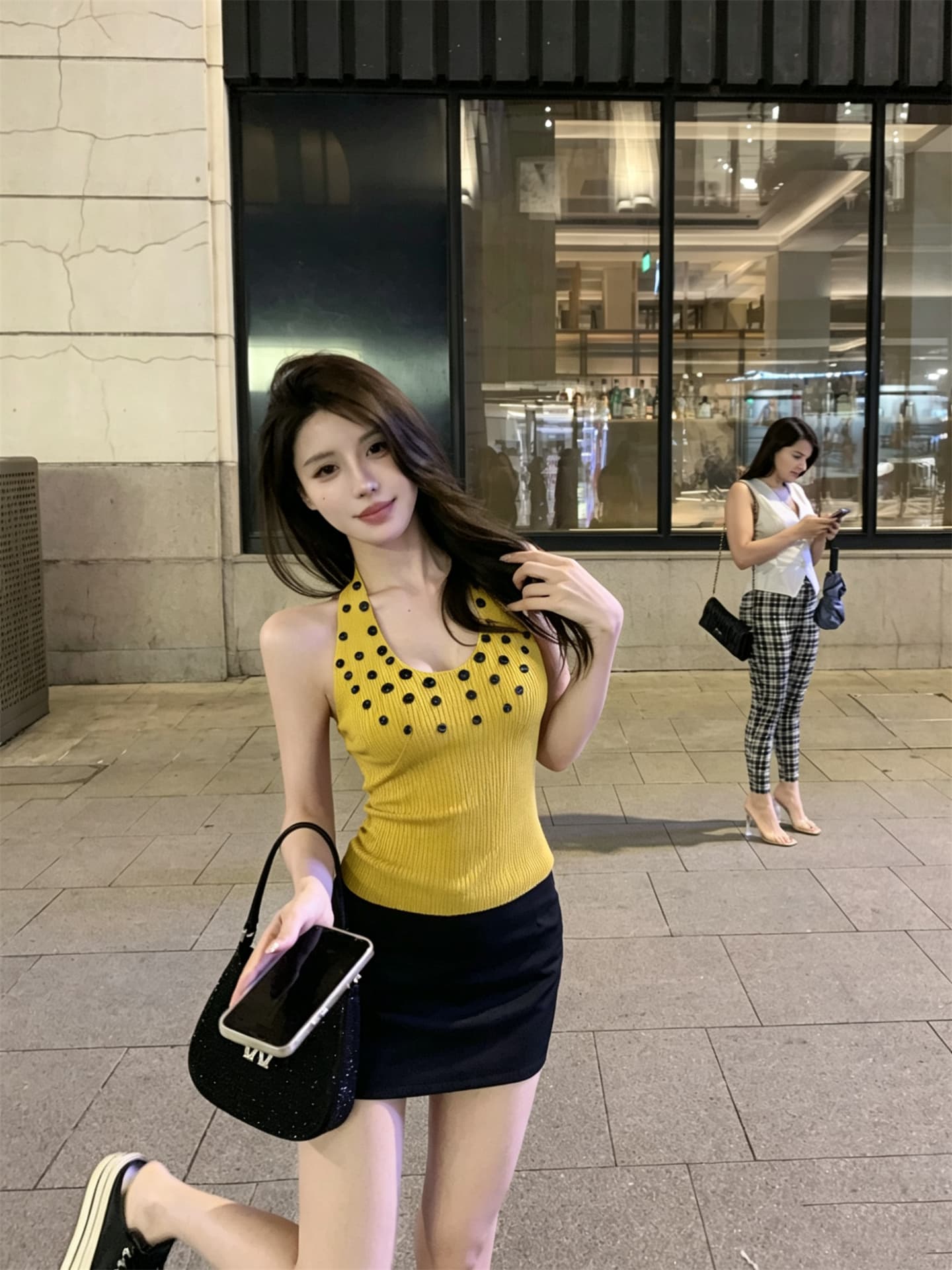 실사 정가 심장 기계 디자인 센스 단추 백리스 u 칼라 행침 목 조끼 상세 이미지 9