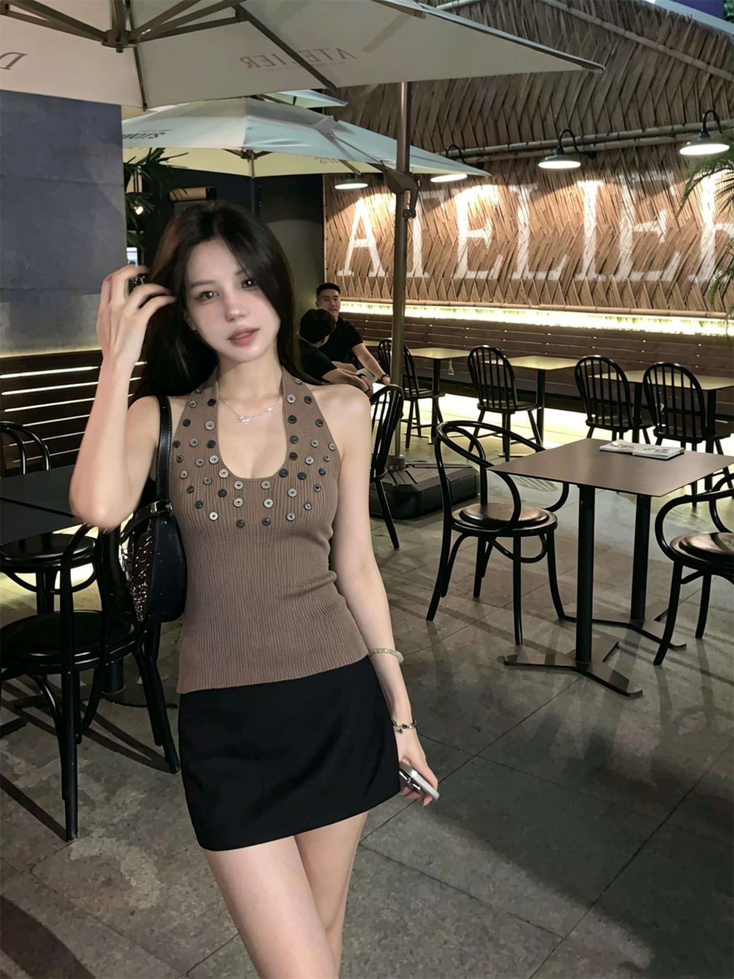 실사 정가 심장 기계 디자인 센스 단추 백리스 u 칼라 행침 목 조끼 상세 이미지 15