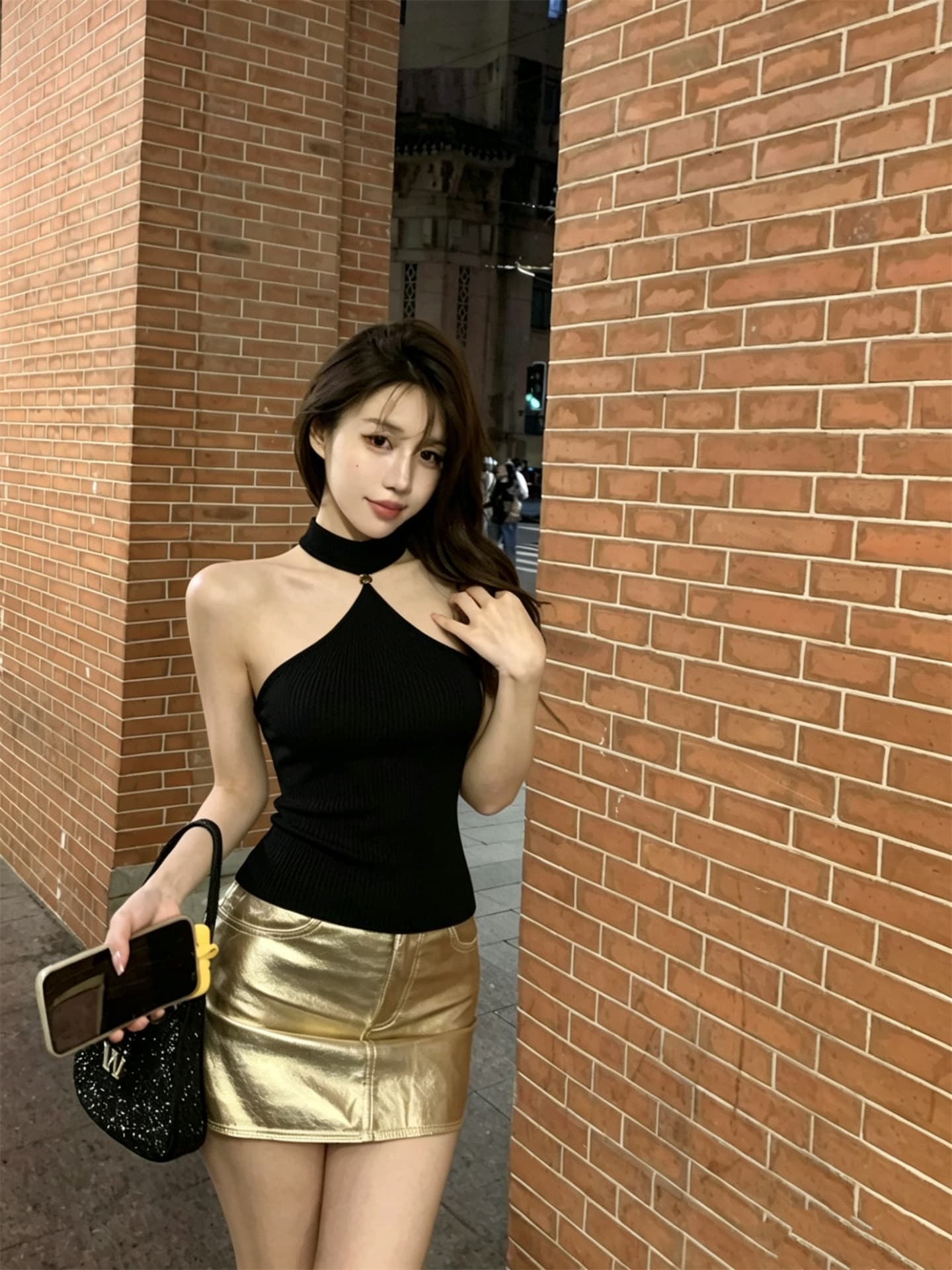 실사 정가 고급 센스 벨트 구슬 십자가 행침 목 니트 핫걸 조끼 상세 이미지 12
