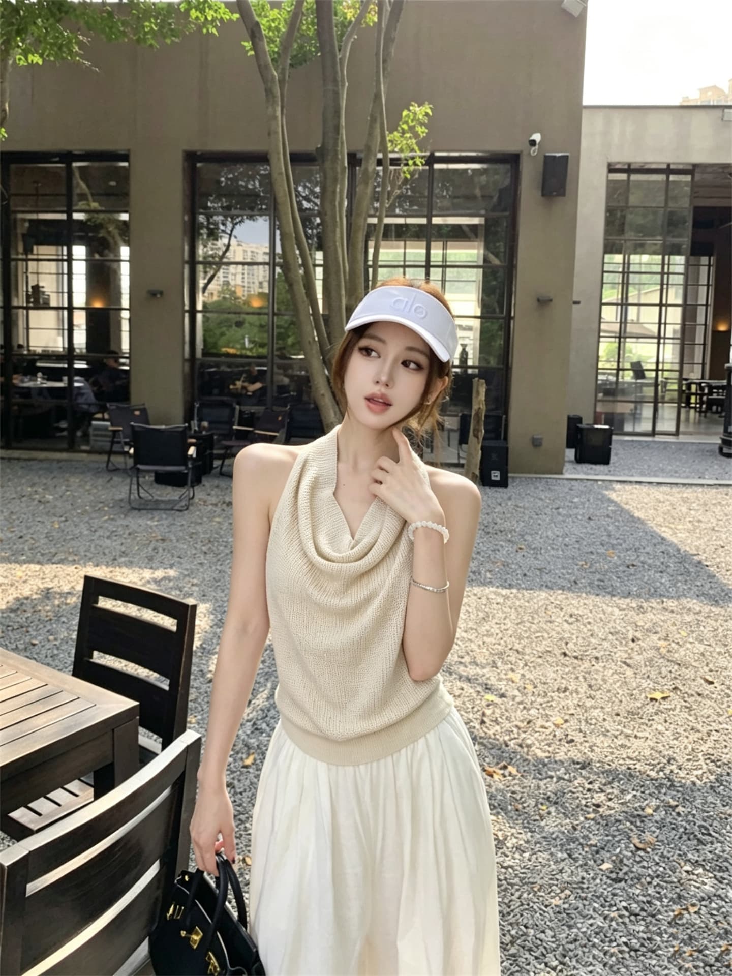 실사 정가 품격 행침 목 흔들다 칼라 매듭 백리스 슬림해 보이는 니트 조끼 상세 이미지 18