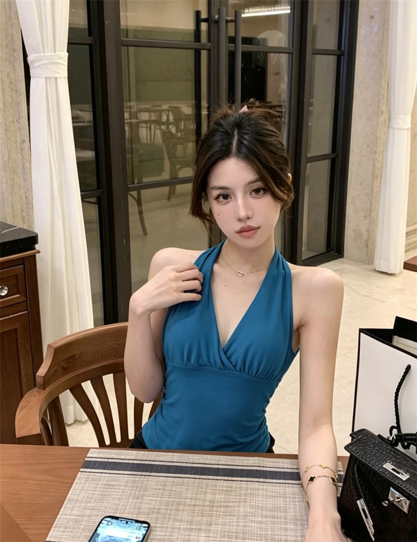 실사 정가 아메리칸 섹시함 핫걸 v 넥타이 가슴 패드 행침 목 조끼 상세 이미지 2