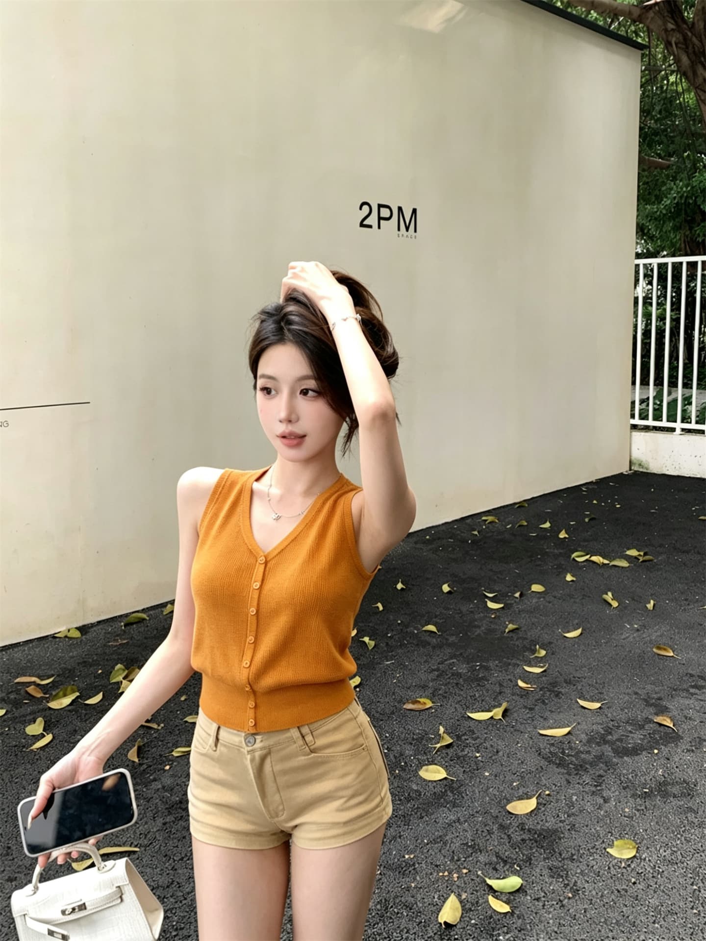 실사 정가 레트로 여름 민소매 니트 V넥 행침 목 작은 대중 백리스 맨위 상세 이미지 4