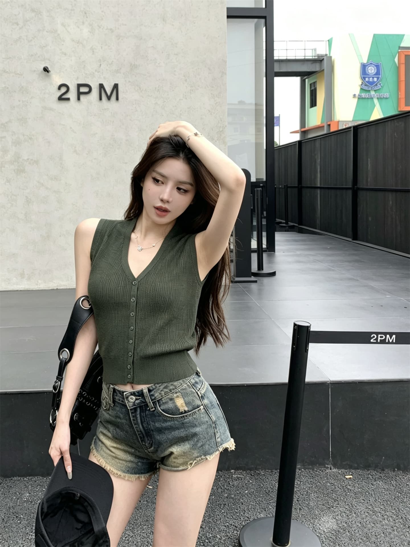 실사 정가 레트로 여름 민소매 니트 V넥 행침 목 작은 대중 백리스 맨위 상세 이미지 13