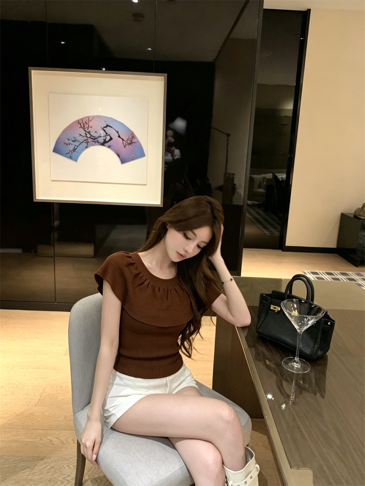 실사 정가 프릴 오프숄더 몸매 가꾸기 품격 니트 맨위 상세 이미지 3