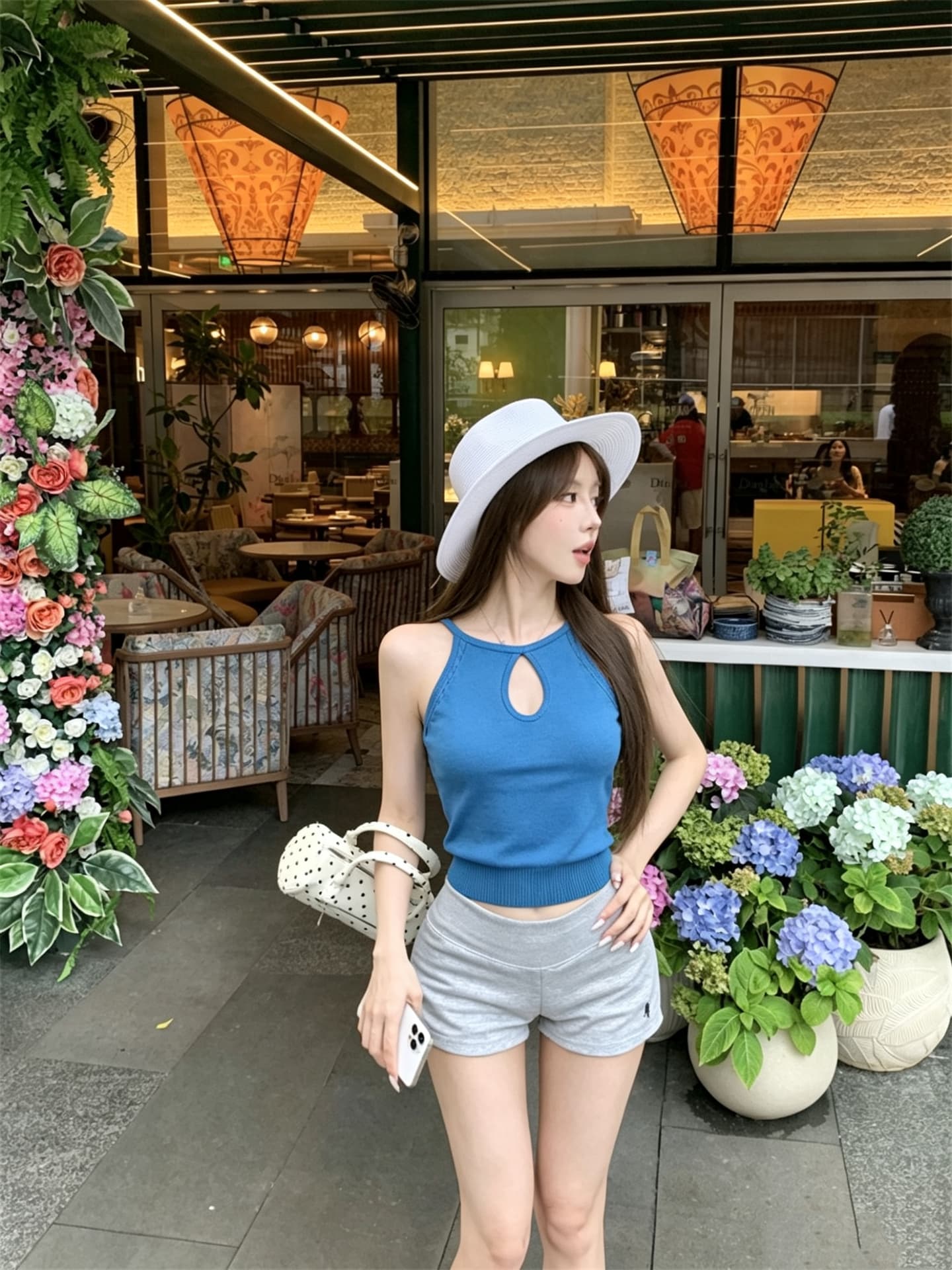 실사 정가 미니멀리즘 홀로우 아웃 다용도 행침 목 니트 조끼 상세 이미지 2