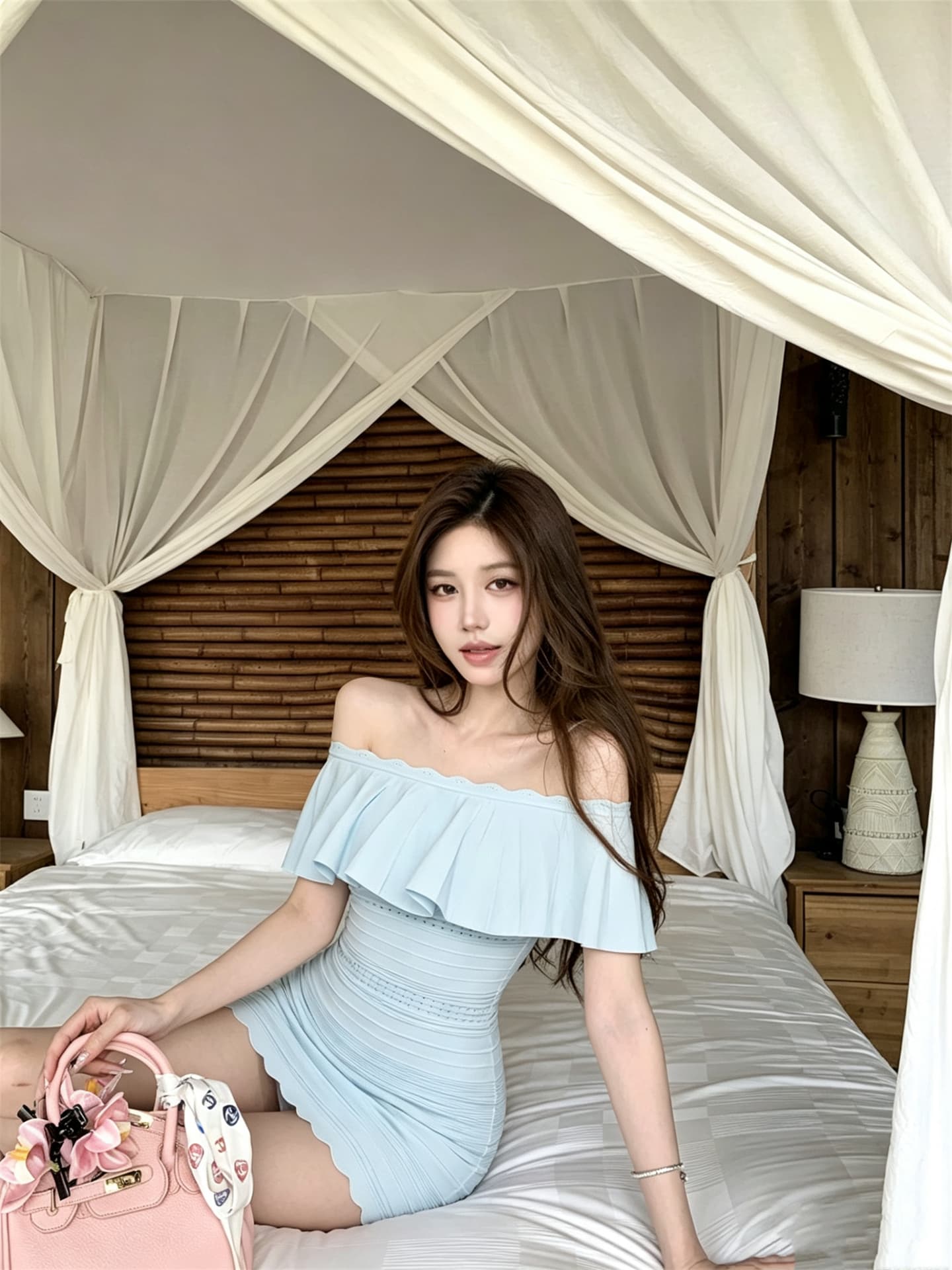 실사 정가 프릴 오프숄더 몸매 가꾸기 드레스 상세 이미지 4