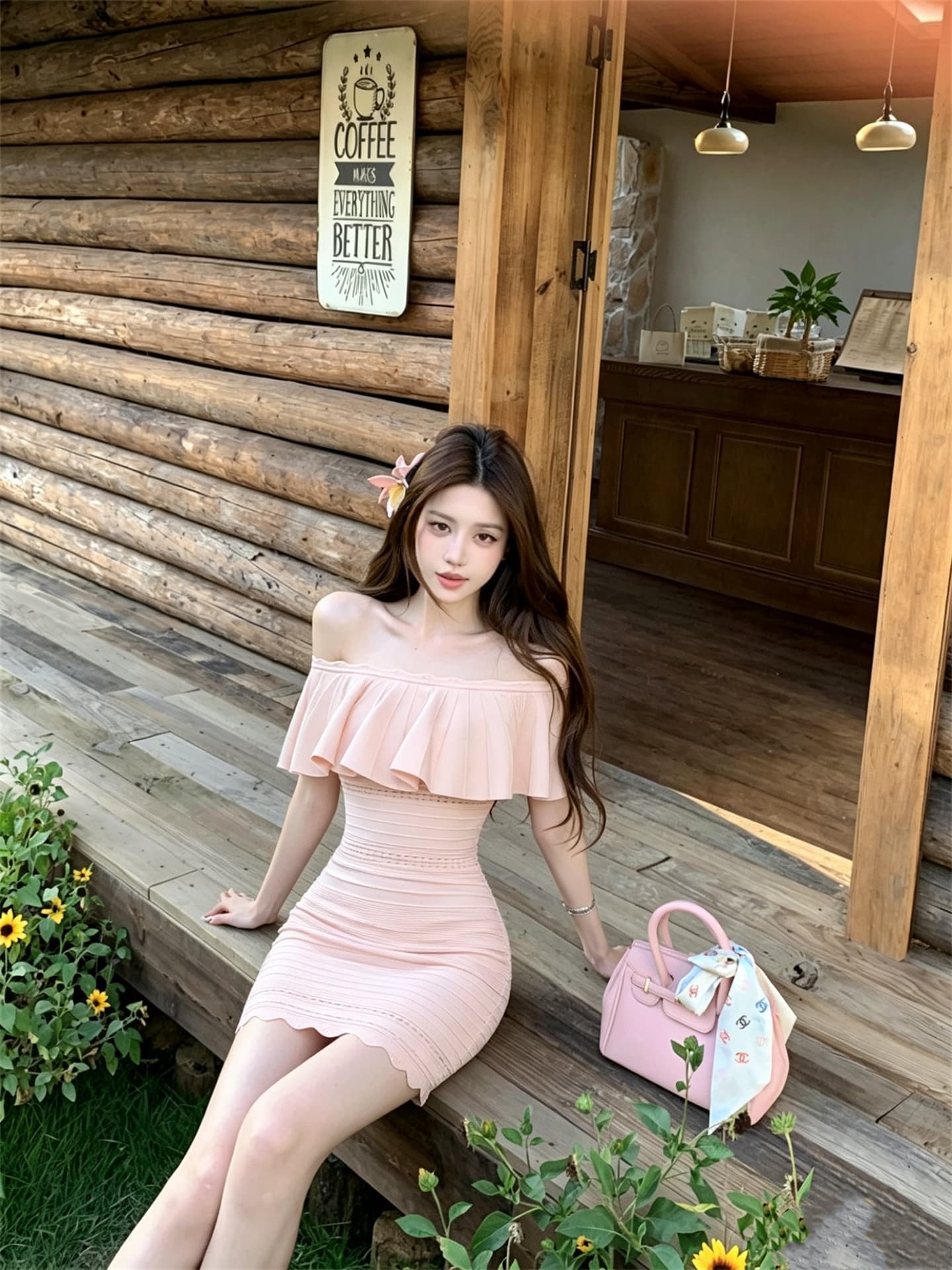 실사 정가 프릴 오프숄더 몸매 가꾸기 드레스 상세 이미지 6
