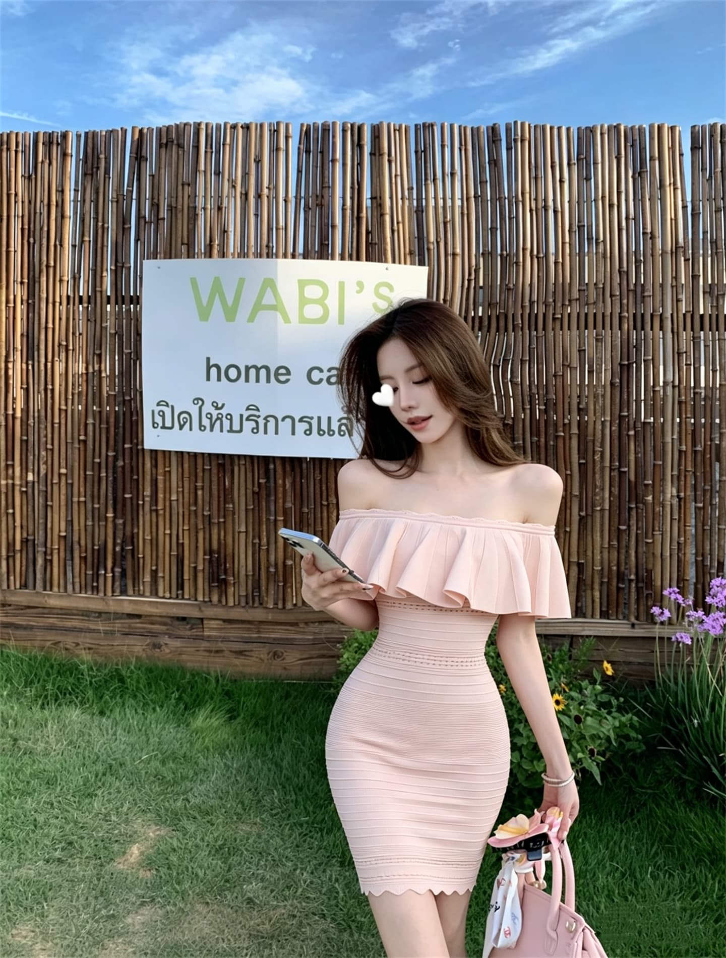 실사 정가 프릴 오프숄더 몸매 가꾸기 드레스 상세 이미지 9