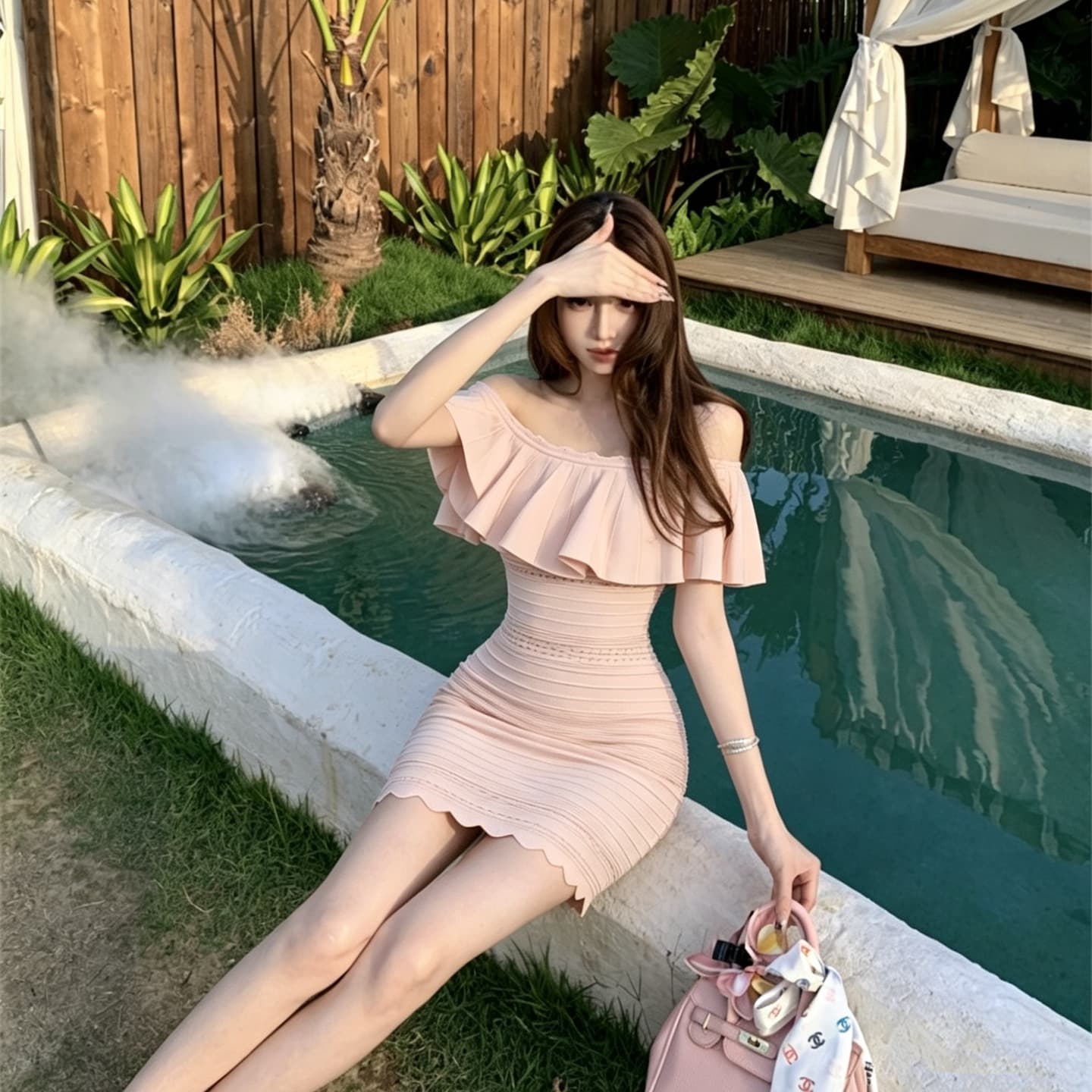실사 정가 프릴 오프숄더 몸매 가꾸기 드레스 이미지 5