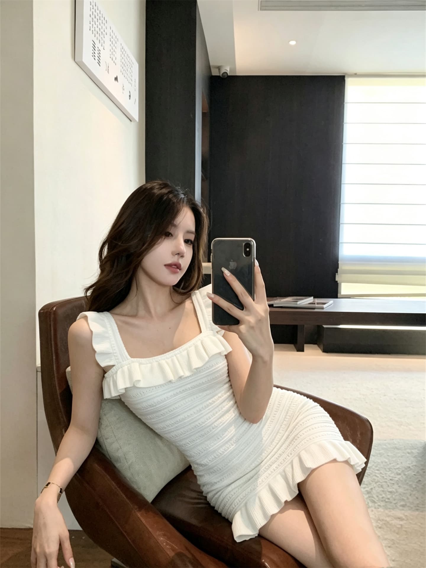 실사 정가 부드러운 프릴 몸매 가꾸기 슬림해 보이는 슬립 드레스 상세 이미지 9