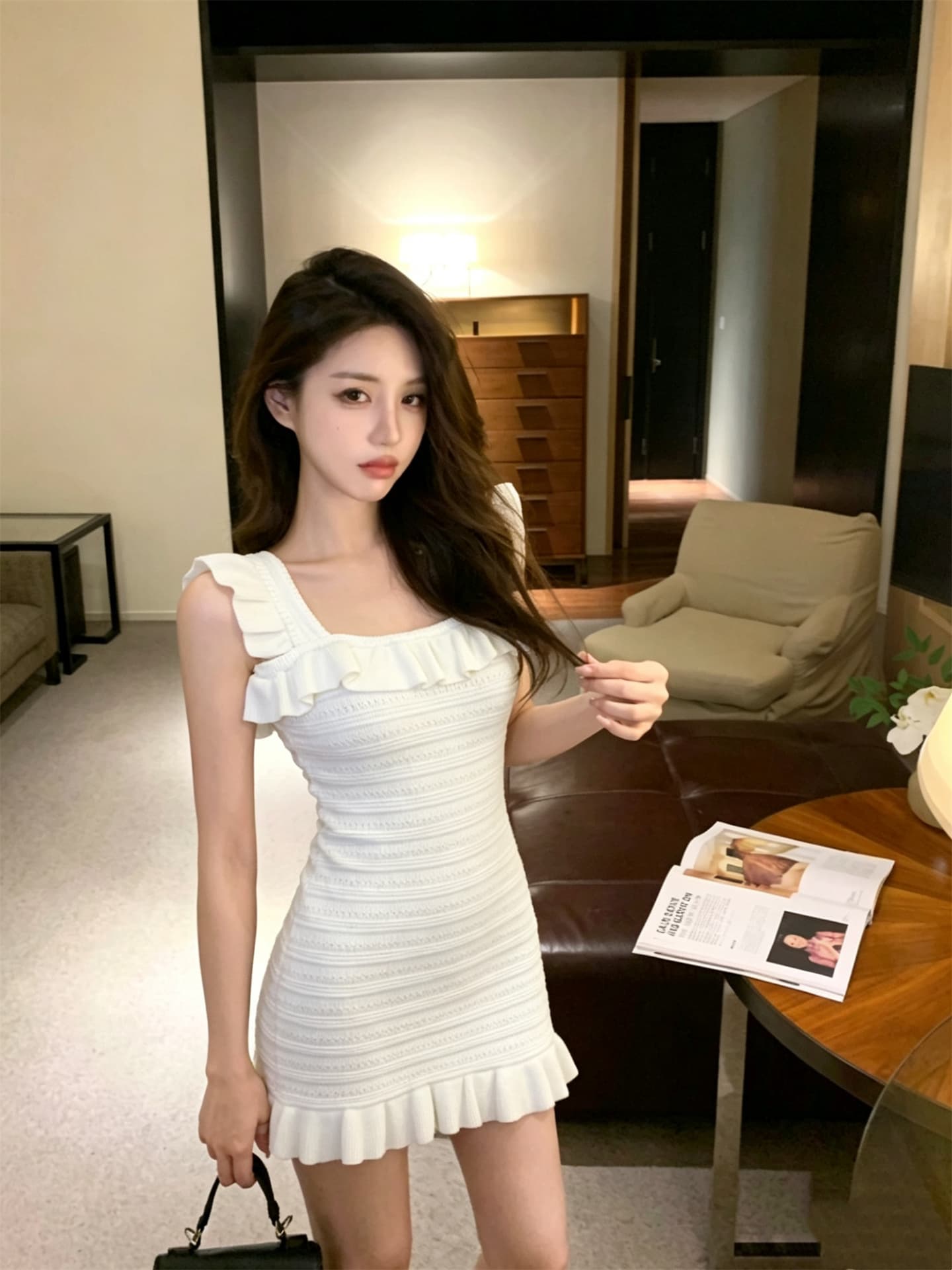 실사 정가 부드러운 프릴 몸매 가꾸기 슬림해 보이는 슬립 드레스 상세 이미지 11