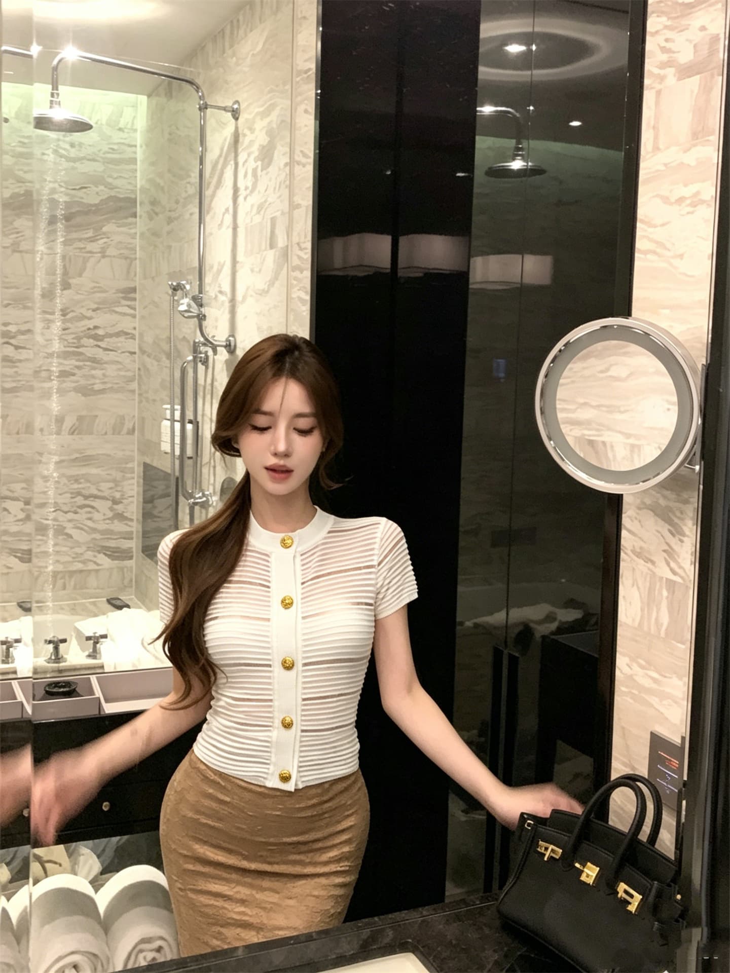 실사 정가 품격 질감 센스 금속 버클 싱글 줄 버튼 구덩이 곡물 니트 맨위 이미지 4