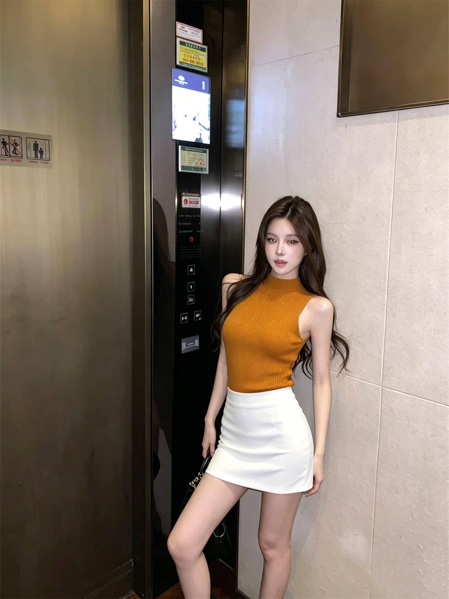 실사 정가 로얄 자매 단색 반하이넥 니트 민소매 조끼 상세 이미지 15