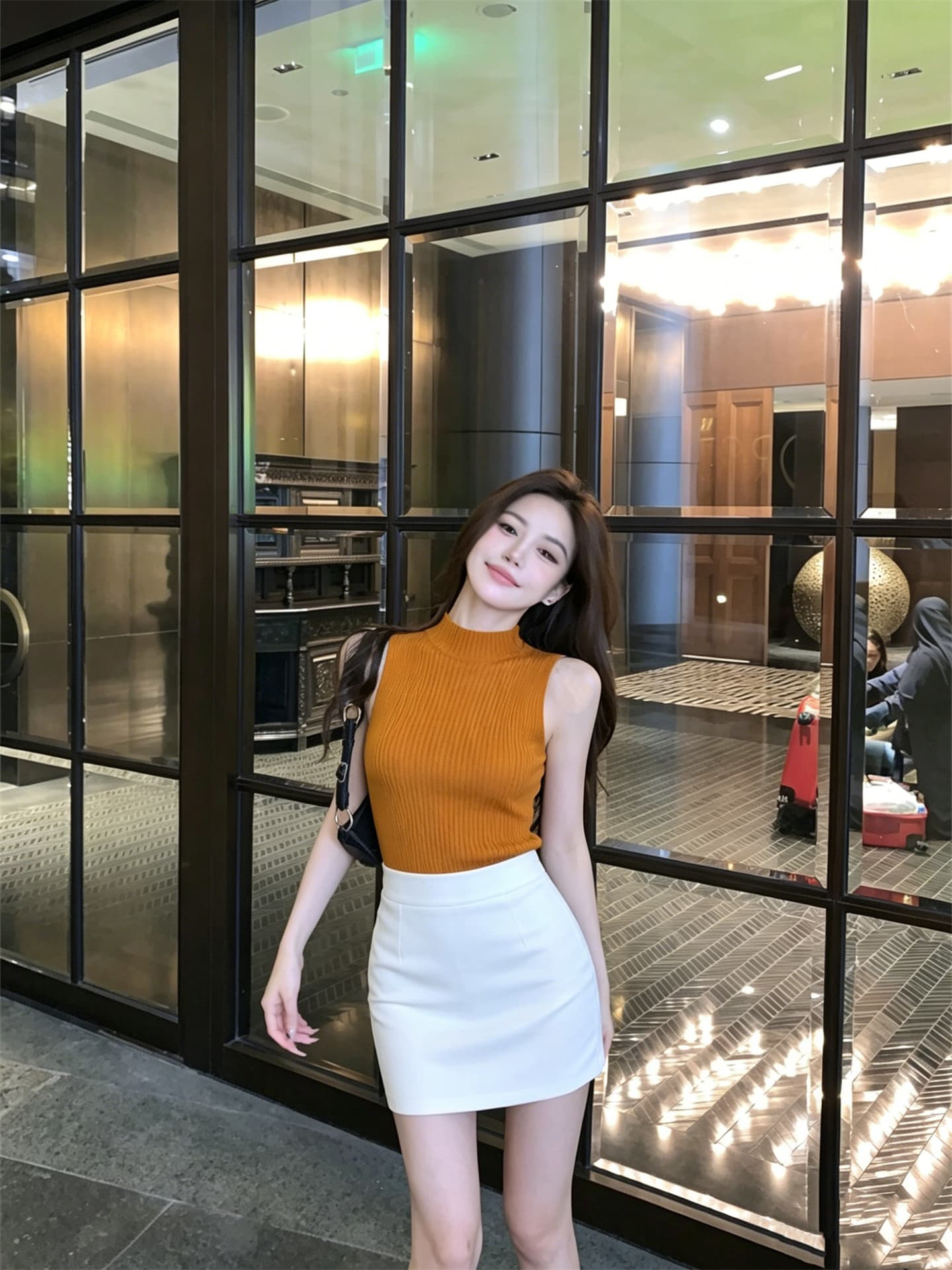 실사 정가 로얄 자매 단색 반하이넥 니트 민소매 조끼 이미지 3