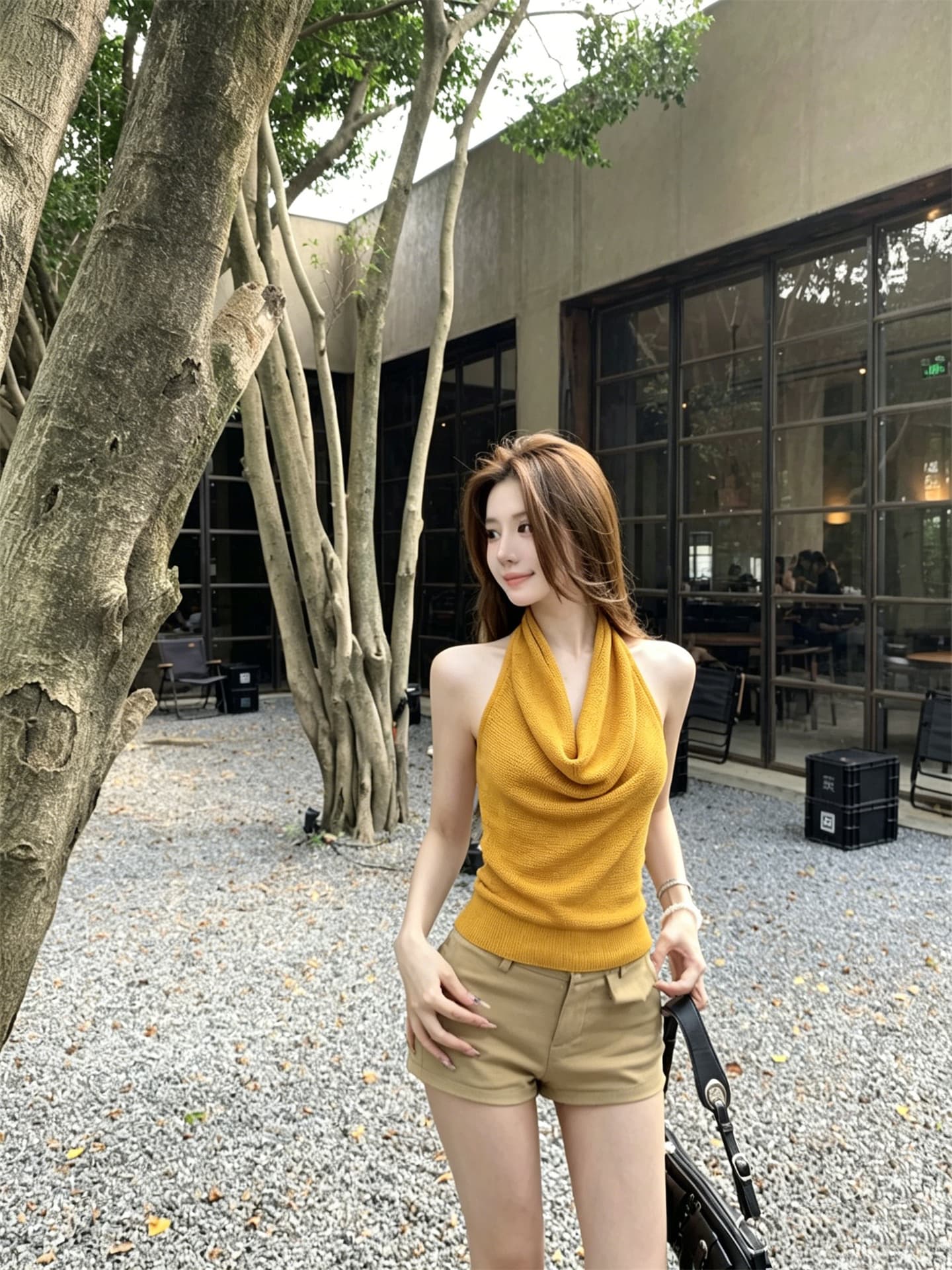 실사 정가 품격 행침 목 흔들다 칼라 매듭 백리스 슬림해 보이는 니트 조끼 상세 이미지 5