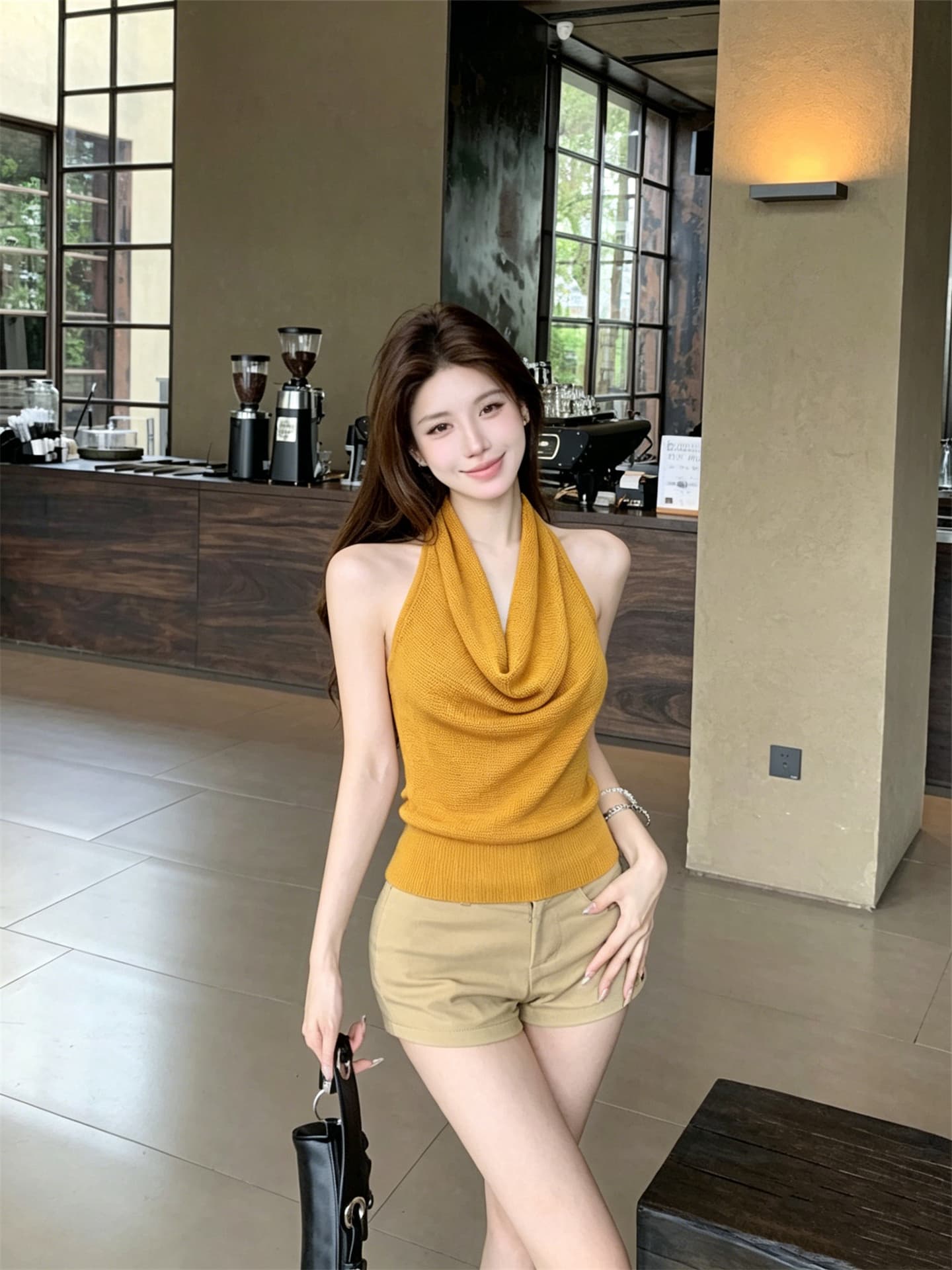 실사 정가 품격 행침 목 흔들다 칼라 매듭 백리스 슬림해 보이는 니트 조끼 상세 이미지 7