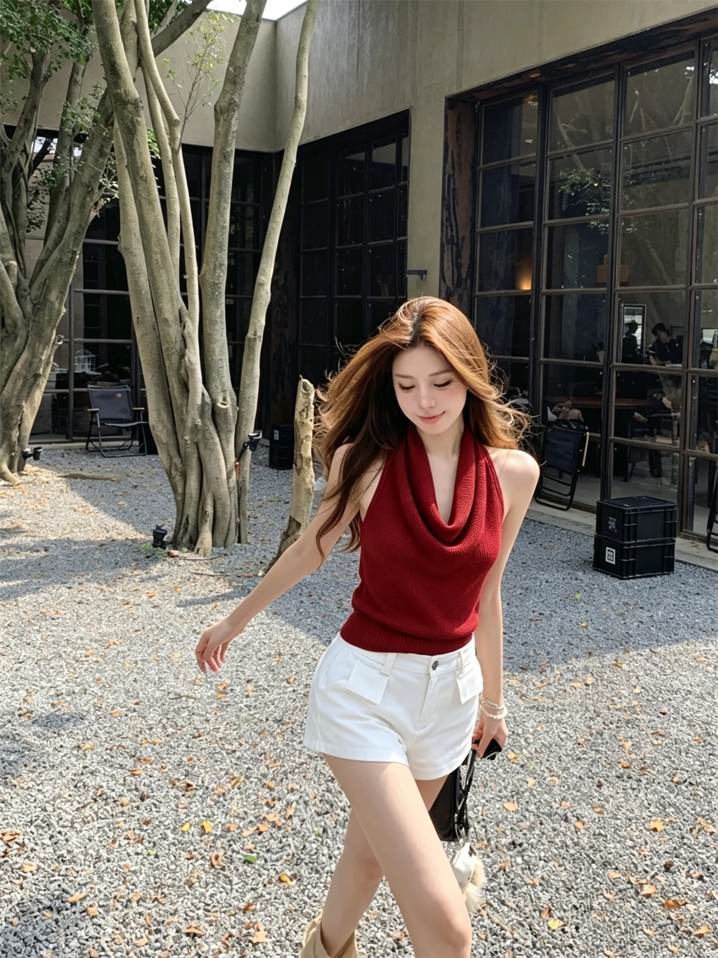 실사 정가 품격 행침 목 흔들다 칼라 매듭 백리스 슬림해 보이는 니트 조끼 상세 이미지 10