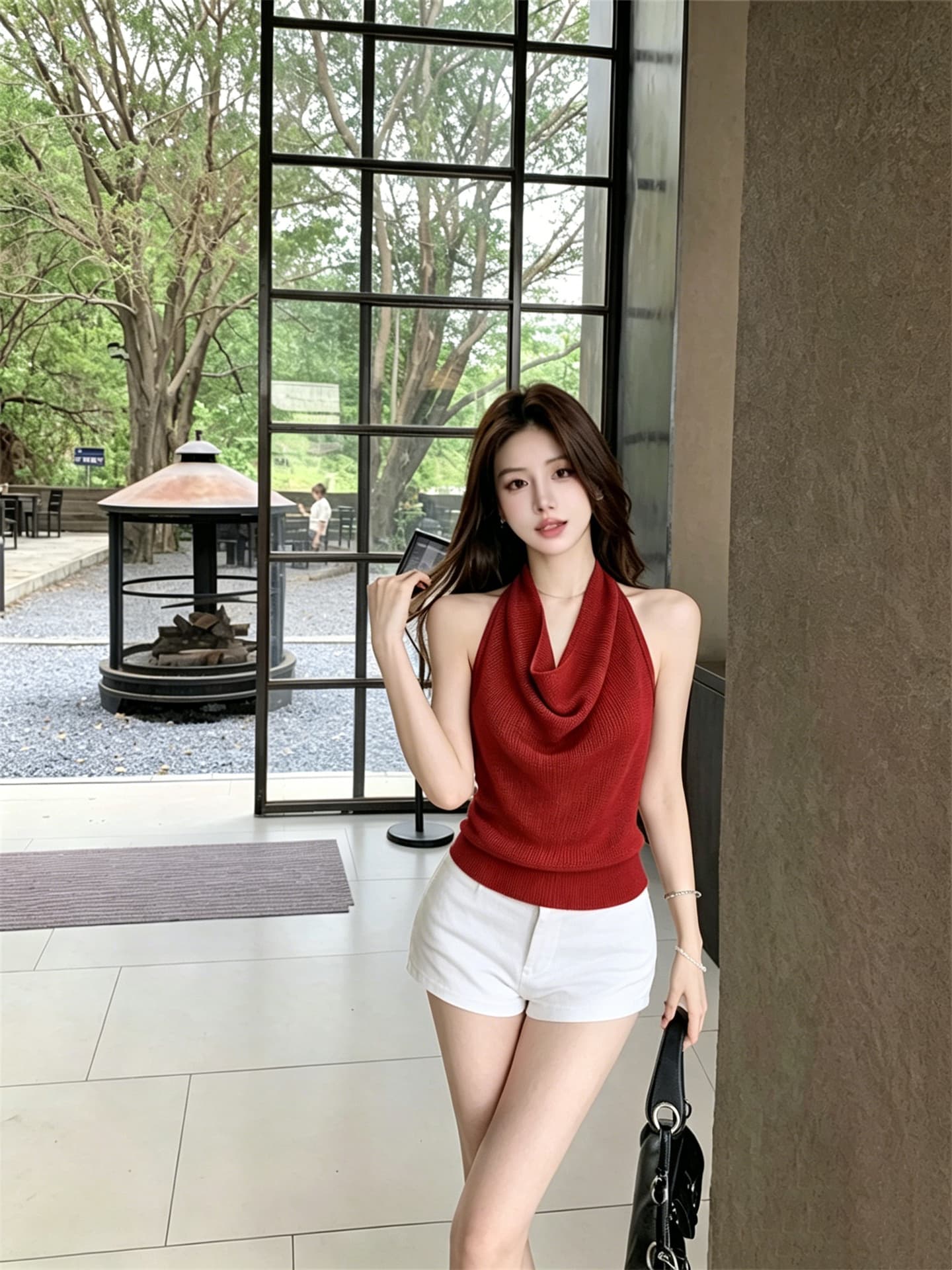 실사 정가 품격 행침 목 흔들다 칼라 매듭 백리스 슬림해 보이는 니트 조끼 상세 이미지 12