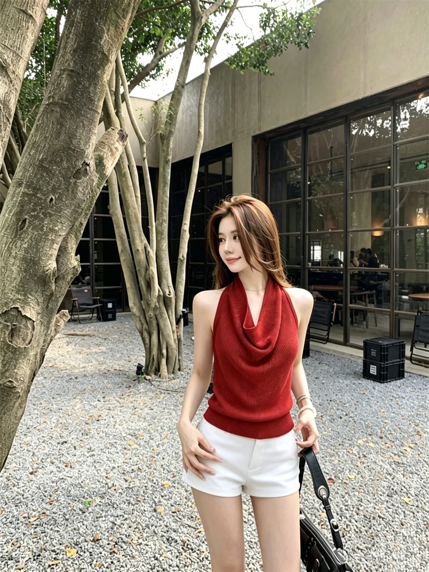 실사 정가 품격 행침 목 흔들다 칼라 매듭 백리스 슬림해 보이는 니트 조끼 상세 이미지 13