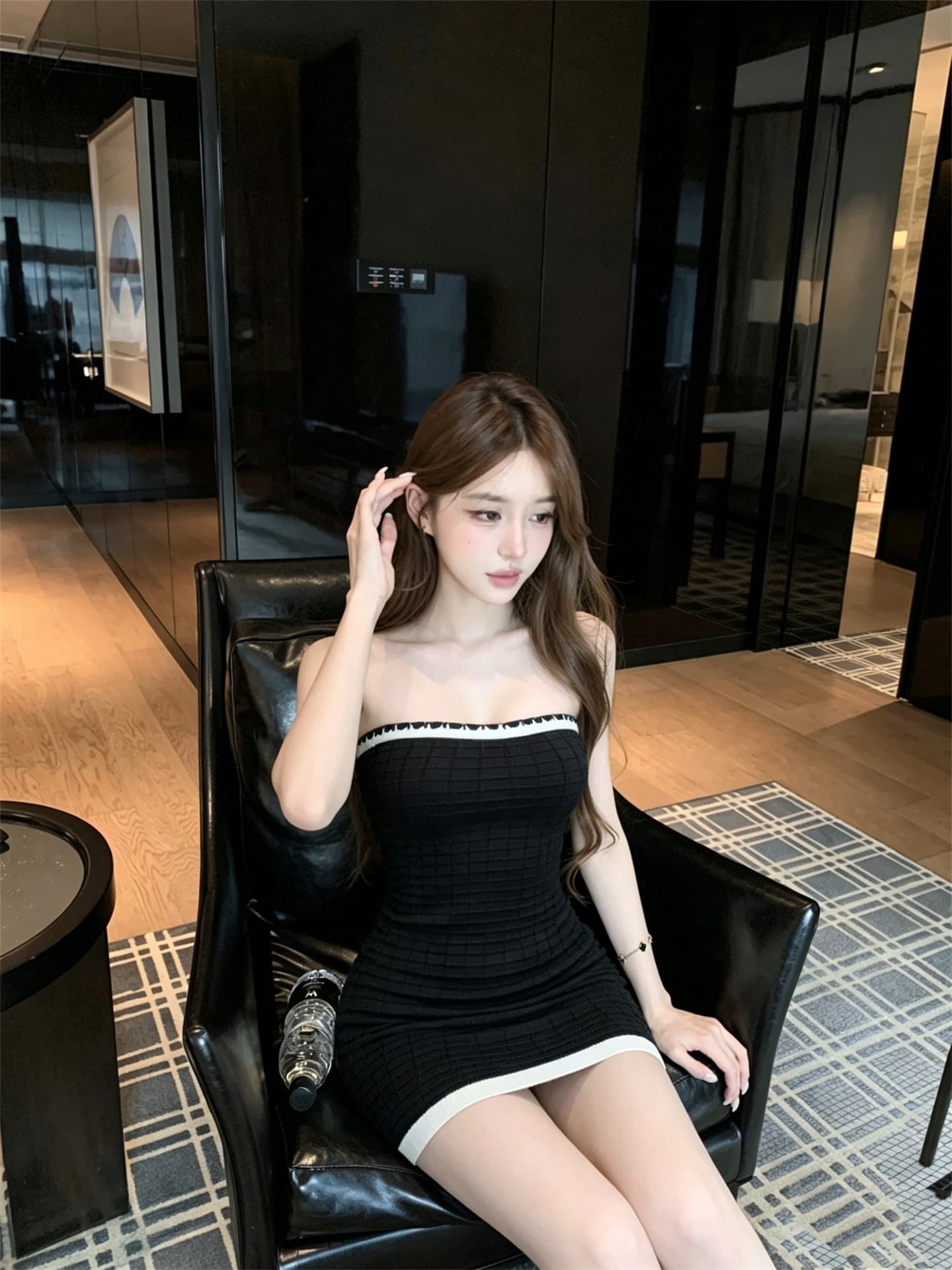 실사 정가 오래된 돈 바람 흑인과 백인 배색 후아 남편 그리드 튜브탑 몸매 가꾸기 드레스 상세 이미지 1