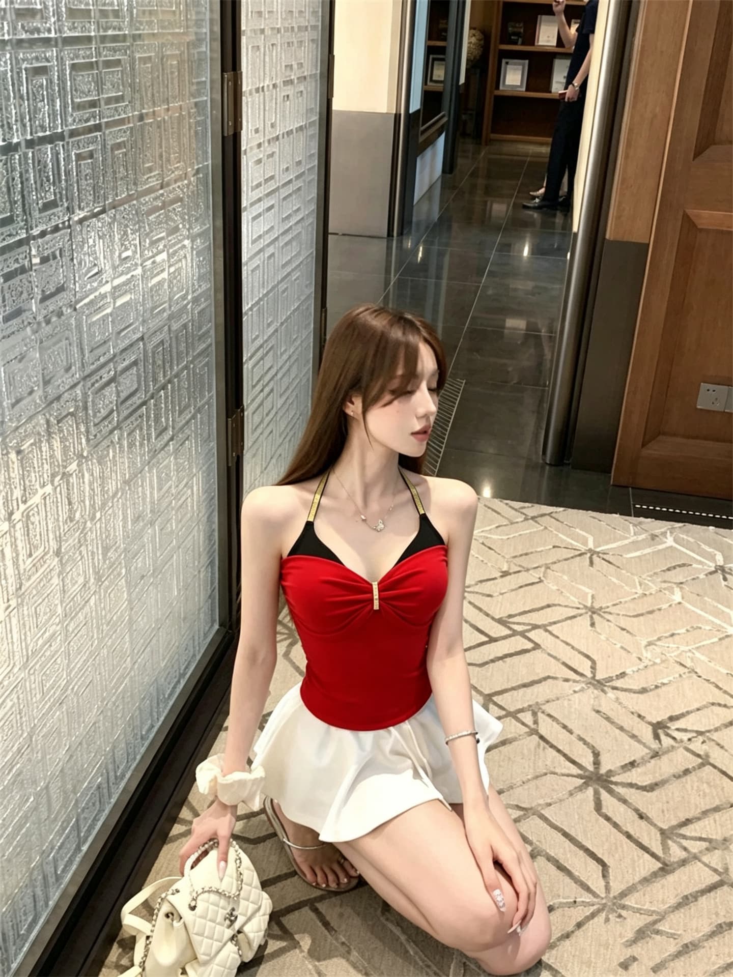 실사 정가 순수한 욕망 섹시함 패치워크 배색 페이크 레이어드 캐미솔 상세 이미지 10