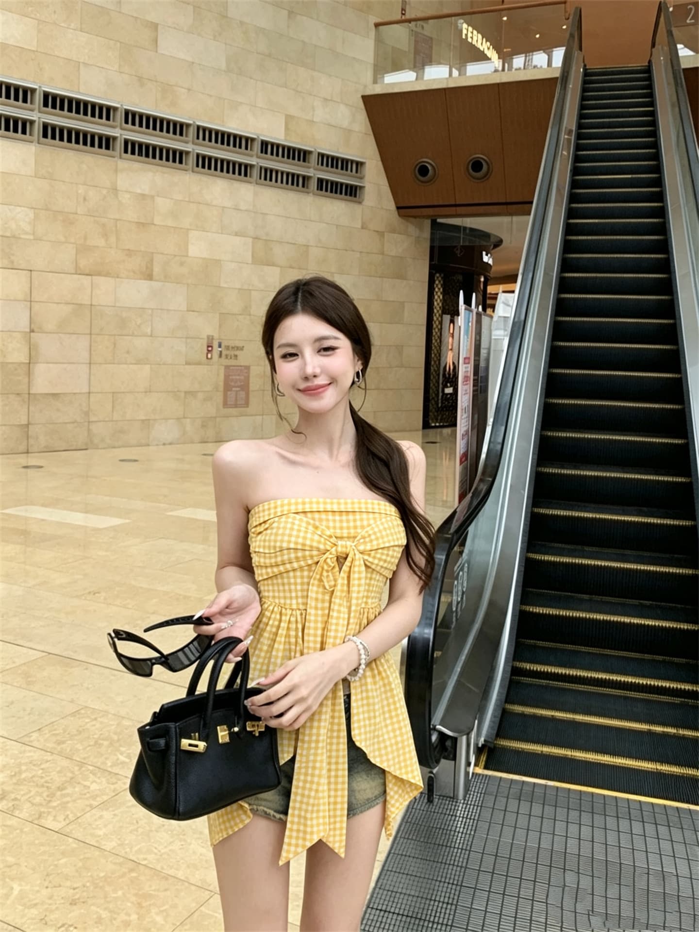 실사 정가 소녀 센스 연령 감소 체크무늬 부서 나비 매듭 튜브탑 조끼 상세 이미지 7