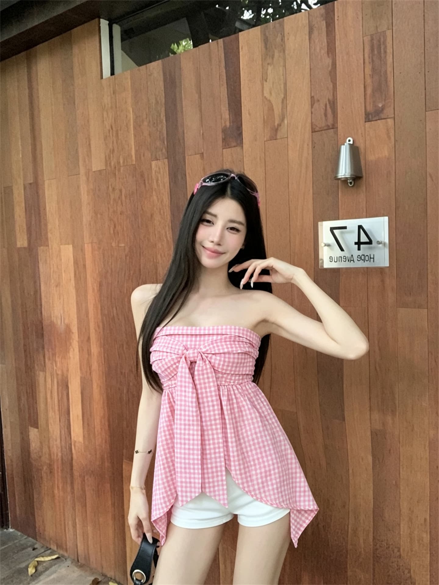 실사 정가 소녀 센스 연령 감소 체크무늬 부서 나비 매듭 튜브탑 조끼 상세 이미지 11