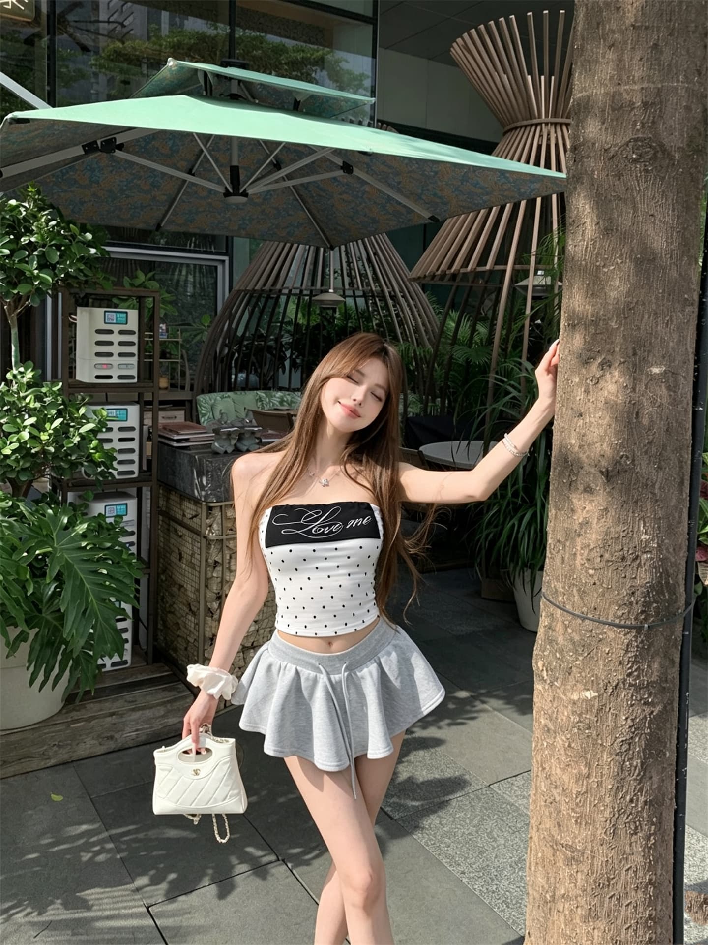 실사 정가 핫걸 배색 도트 무늬 알파벳 몸매 가꾸기 뒤집다 측면 튜브탑 조끼 이미지 3