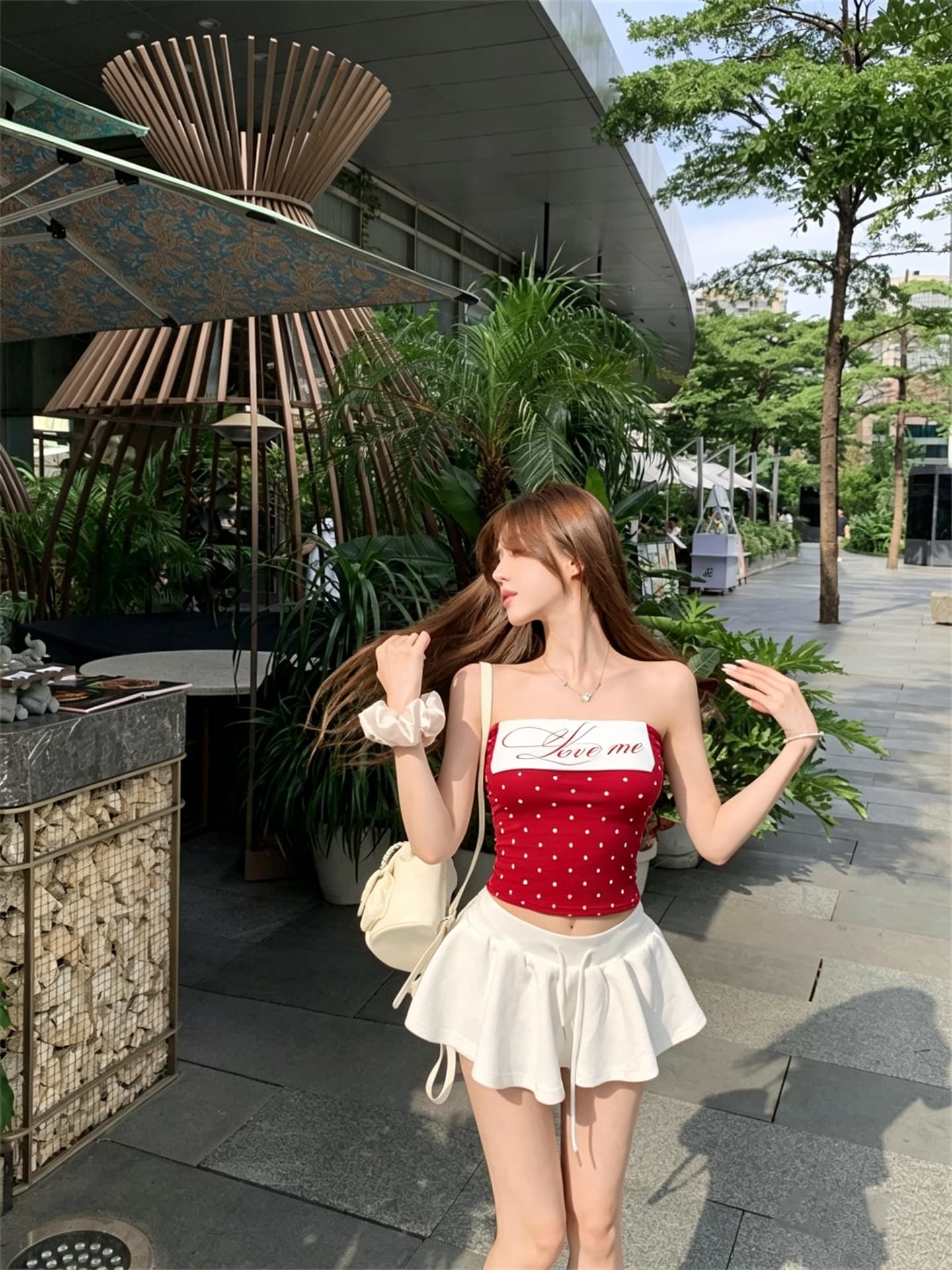 실사 정가 핫걸 배색 도트 무늬 알파벳 몸매 가꾸기 뒤집다 측면 튜브탑 조끼 상세 이미지 7