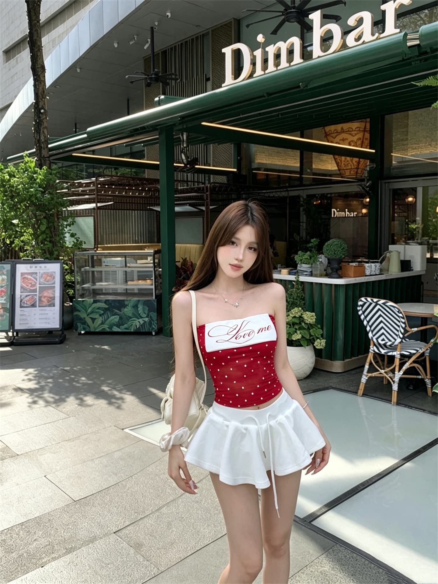 실사 정가 핫걸 배색 도트 무늬 알파벳 몸매 가꾸기 뒤집다 측면 튜브탑 조끼 상세 이미지 8
