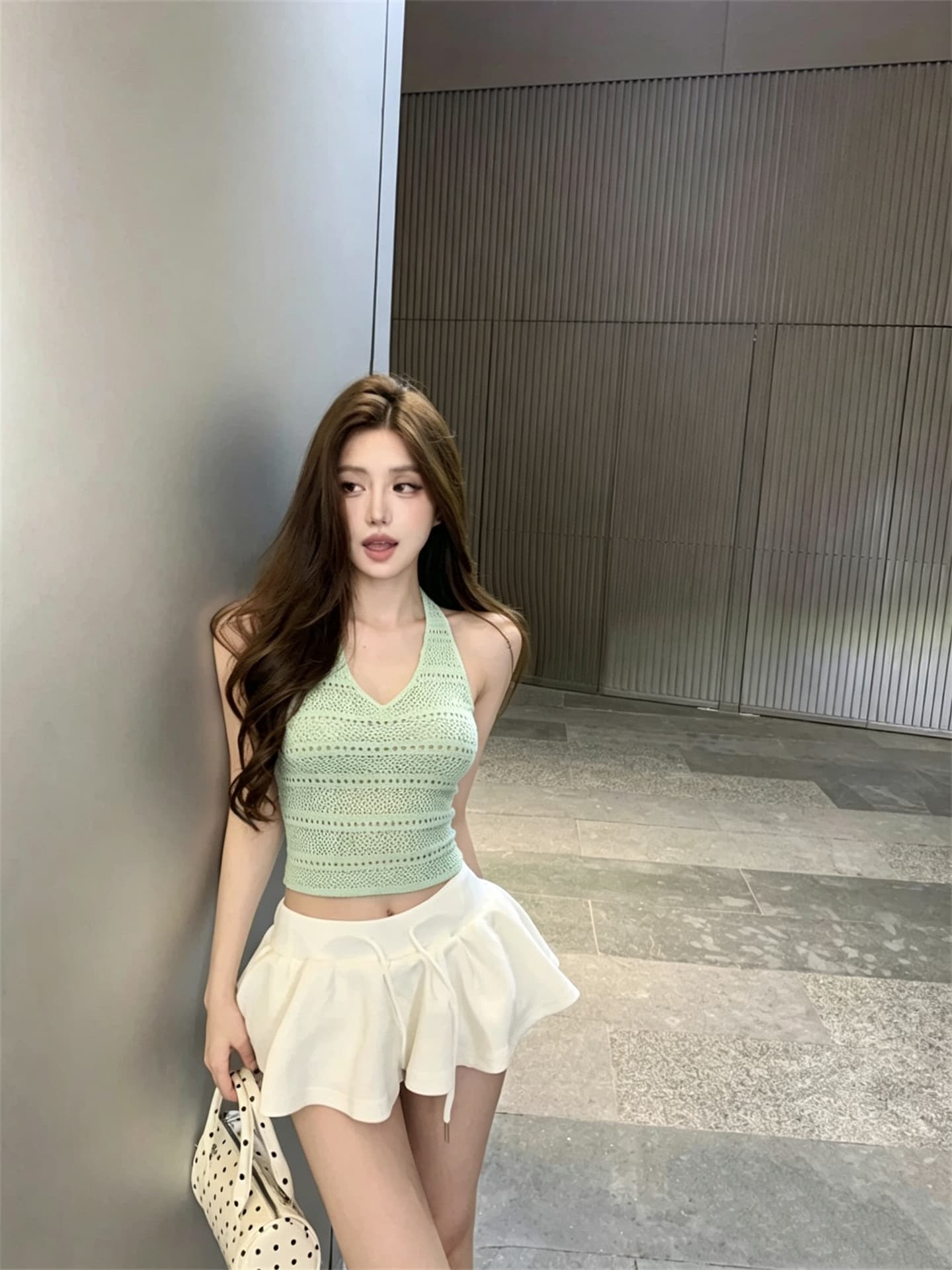 실사 정가 민소매 슬립 홀로우 아웃 인사이드 가져 가라. 외출용 행침 목 맨위 상세 이미지 1