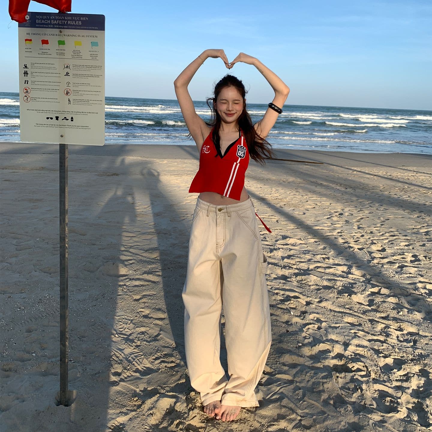 봄 여름 신제품 휴가 후추 색상 생생한 ~보다 아름다운 기타 중요 표지 고기 와이드 레그 팬츠 이미지 2