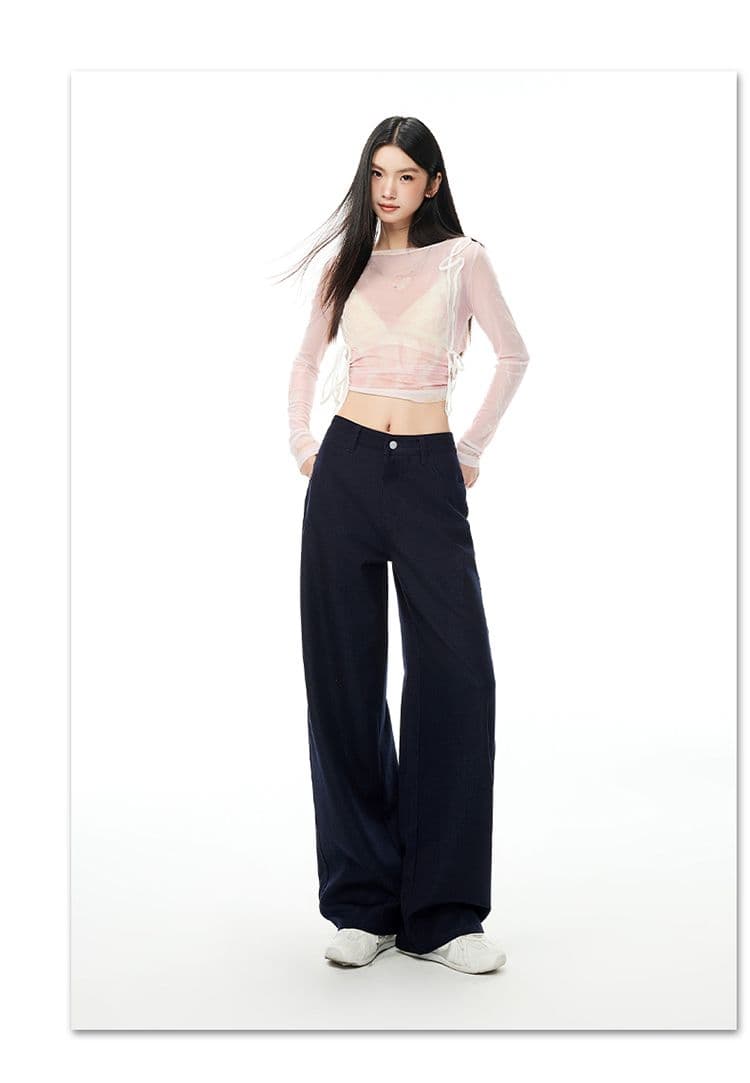 봄 새로운 밀크 티 색상 모통이 칼 스트레이트 루즈핏 해체 디자인 캐주얼 청바지 루즈핏 와이드 레그 팬츠 상세 이미지 18