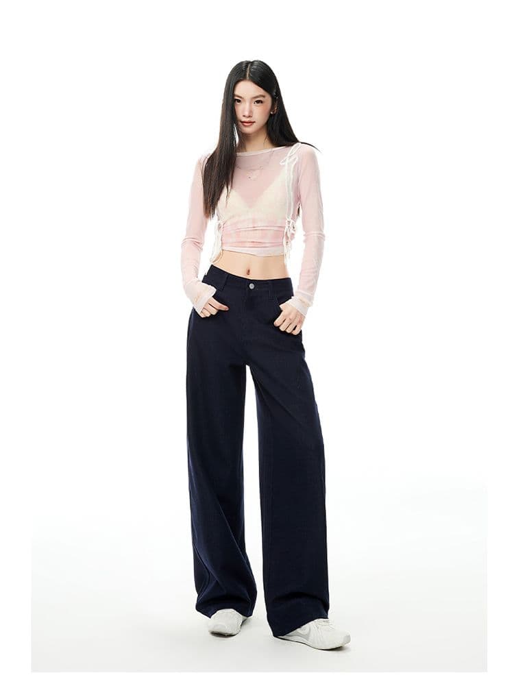봄 새로운 밀크 티 색상 모통이 칼 스트레이트 루즈핏 해체 디자인 캐주얼 청바지 루즈핏 와이드 레그 팬츠 상세 이미지 21