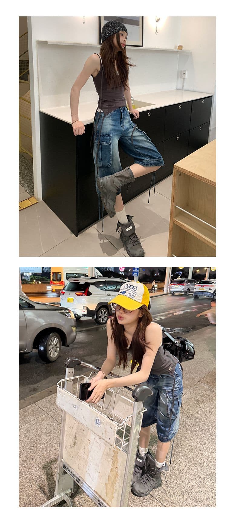 봄 여름 신제품 인기 트렌드 Na 리안 섹션 세련된 느슨함 싱글 제품 워크웨어 단 닝 바지 상세 이미지 6