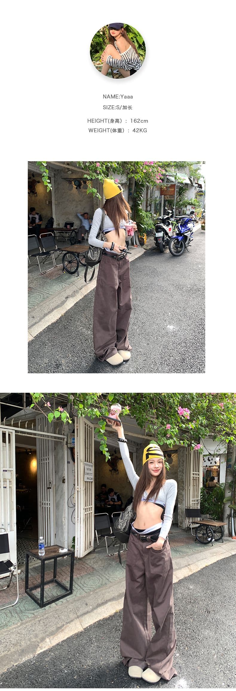 한 여성 일상 차가운 바람의 소리 워크웨어 팬츠 달콤한 차가운 대비 단순한 고급 바지 더블 버클 조절 가능 상세 이미지 4