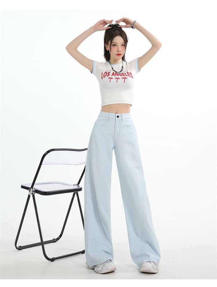 봄 여름 새로운 디자인 센스 낫 바지 하이웨이스트 루즈핏 스트레이트 와이드 레그 팬츠 카키 색 바닥 청소 청바지 여성 상세 이미지 38