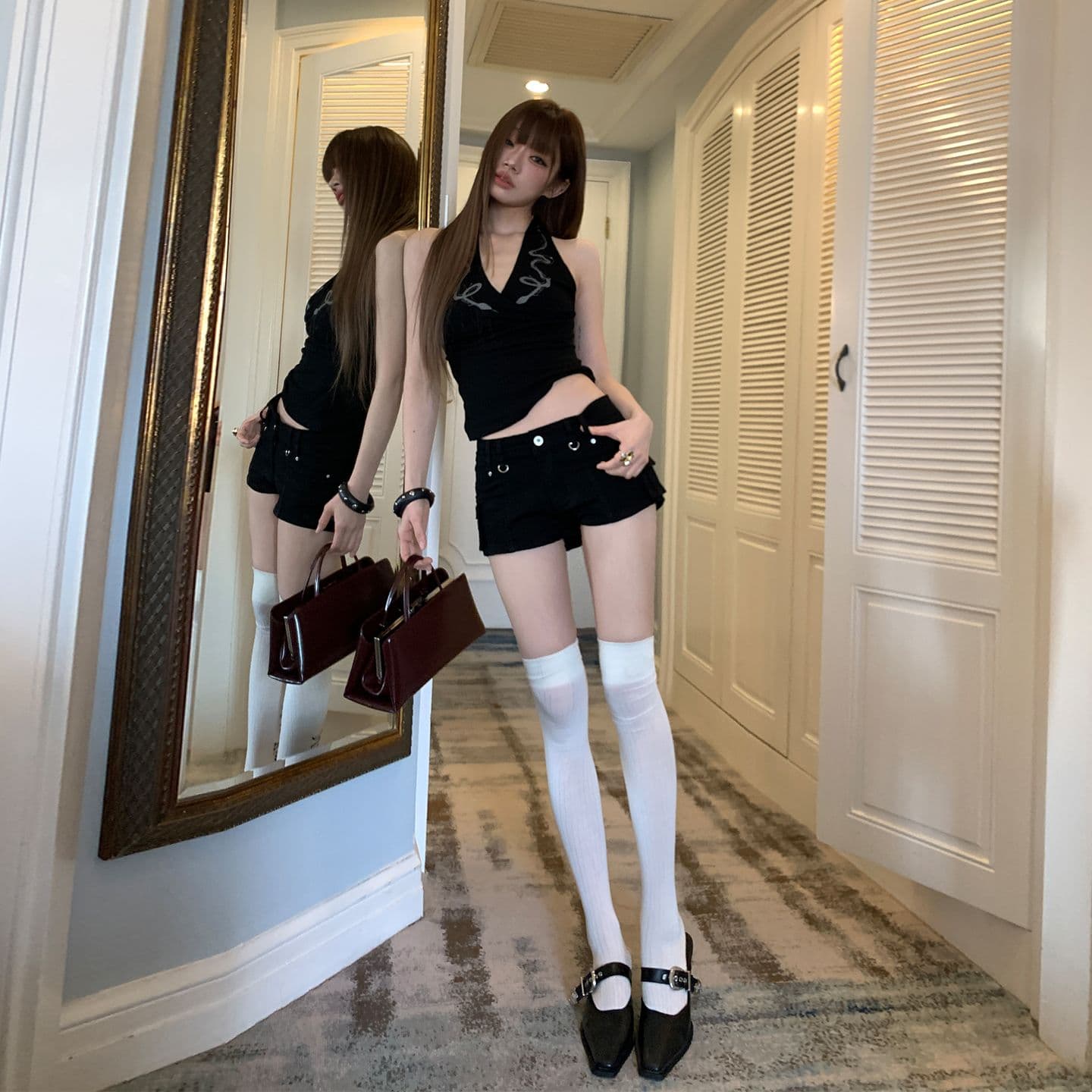 여름 켜기 새로운 차가운 바람의 소리 질감 핫 바지 무거운 작업 패치워크 자매 센스 작은 대중 편안함 청바지 이미지 2